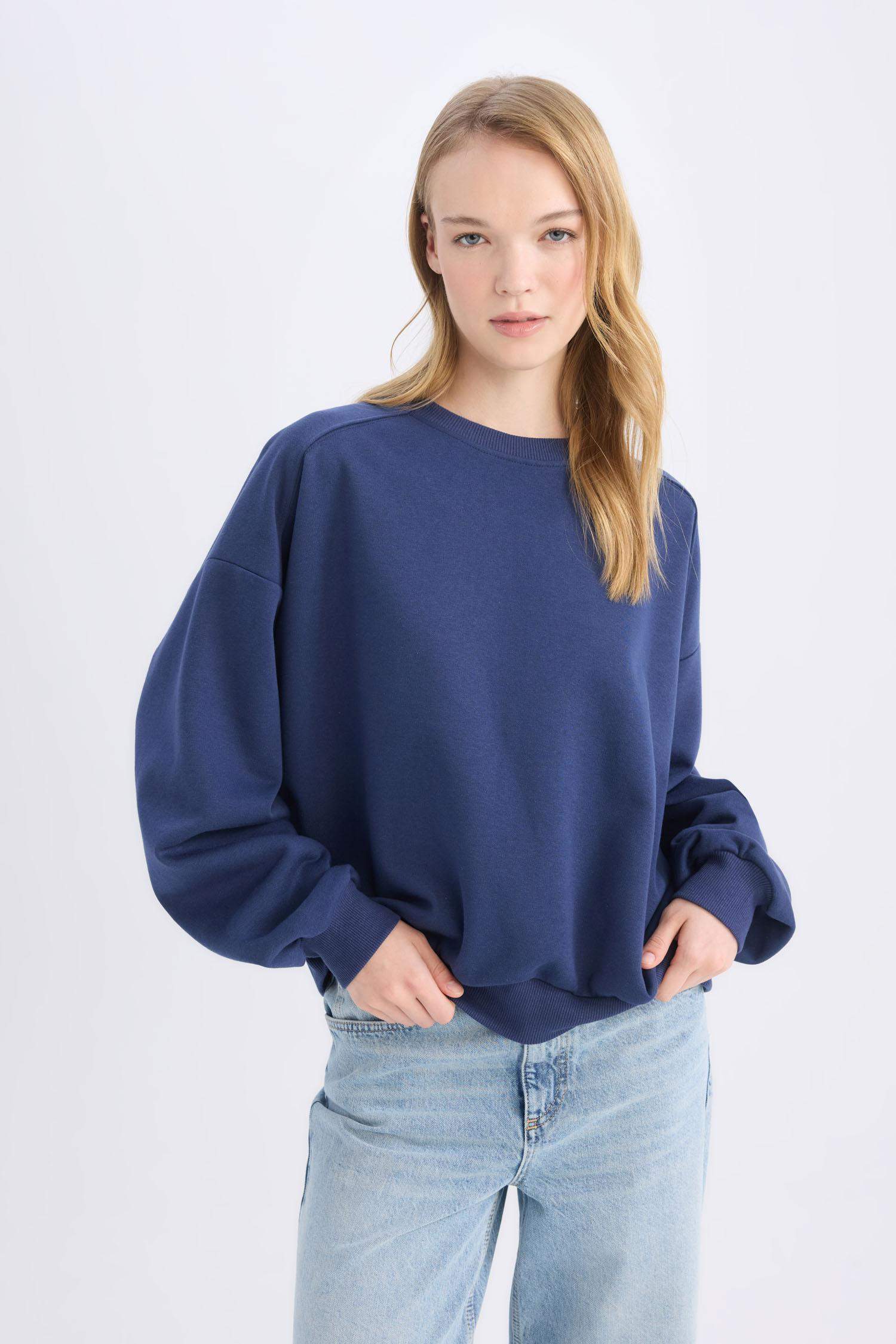 Coool Oversize Geniş Kalıp Bisiklet Yaka Kalın Basic Düz Sweatshirt