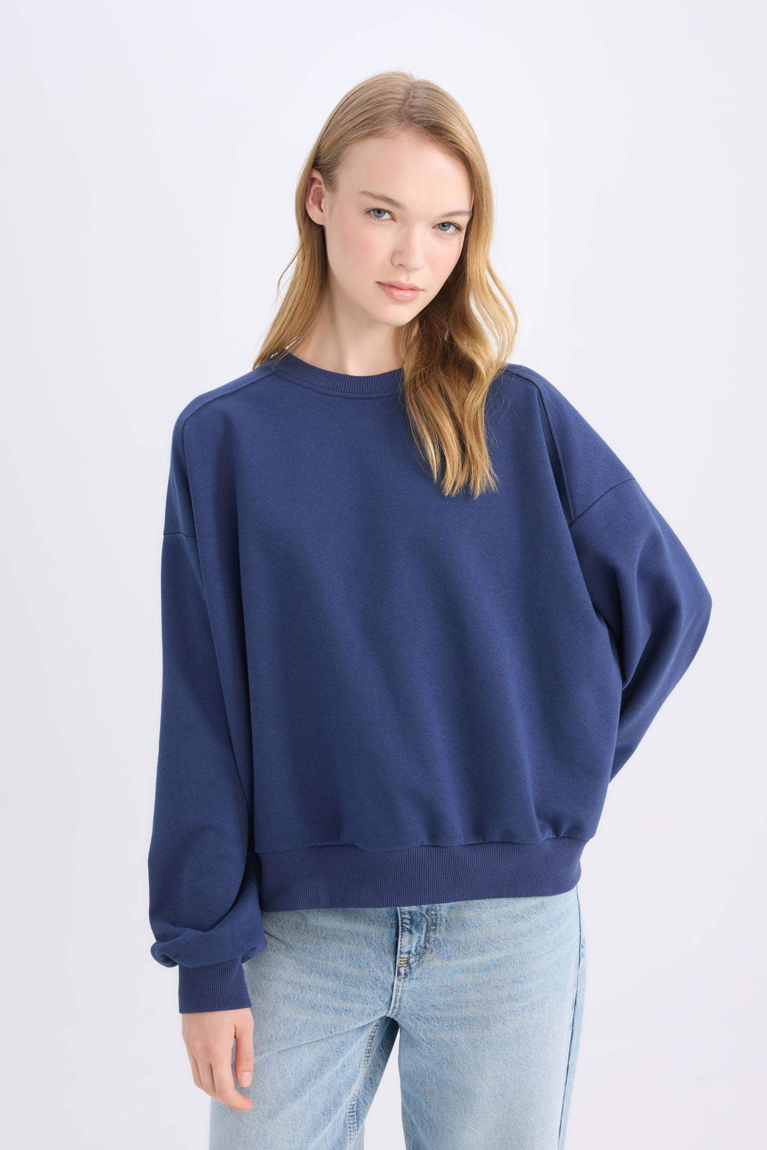 Coool Oversize Geniş Kalıp Bisiklet Yaka Kalın Basic Düz Sweatshirt