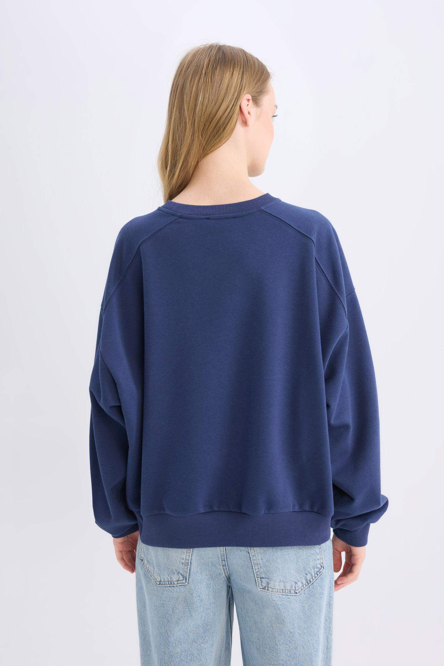Coool Oversize Geniş Kalıp Bisiklet Yaka Kalın Basic Düz Sweatshirt