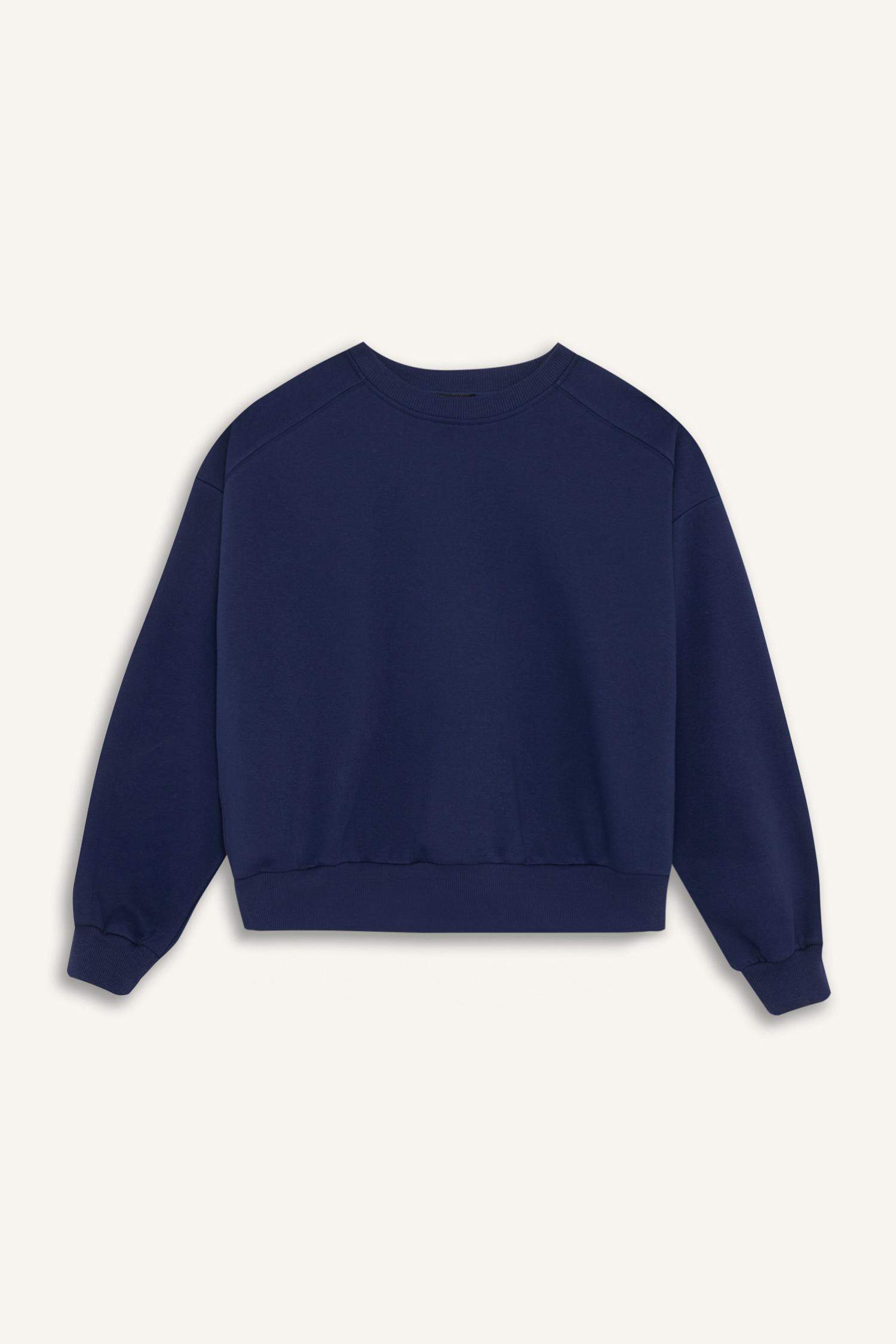 Coool Oversize Geniş Kalıp Bisiklet Yaka Kalın Basic Düz Sweatshirt