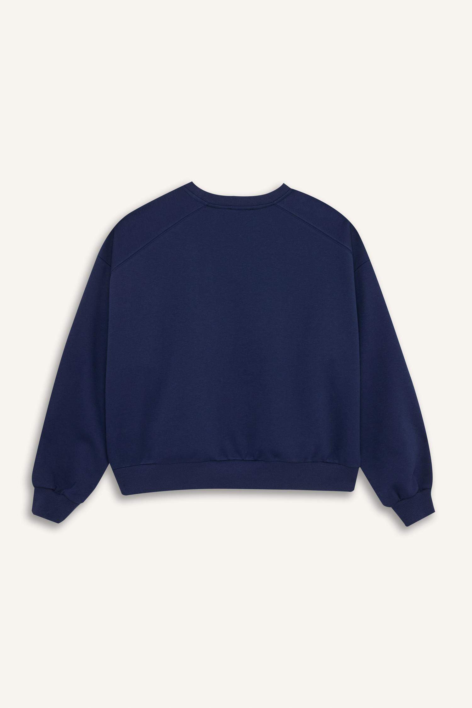 Coool Oversize Geniş Kalıp Bisiklet Yaka Kalın Basic Düz Sweatshirt