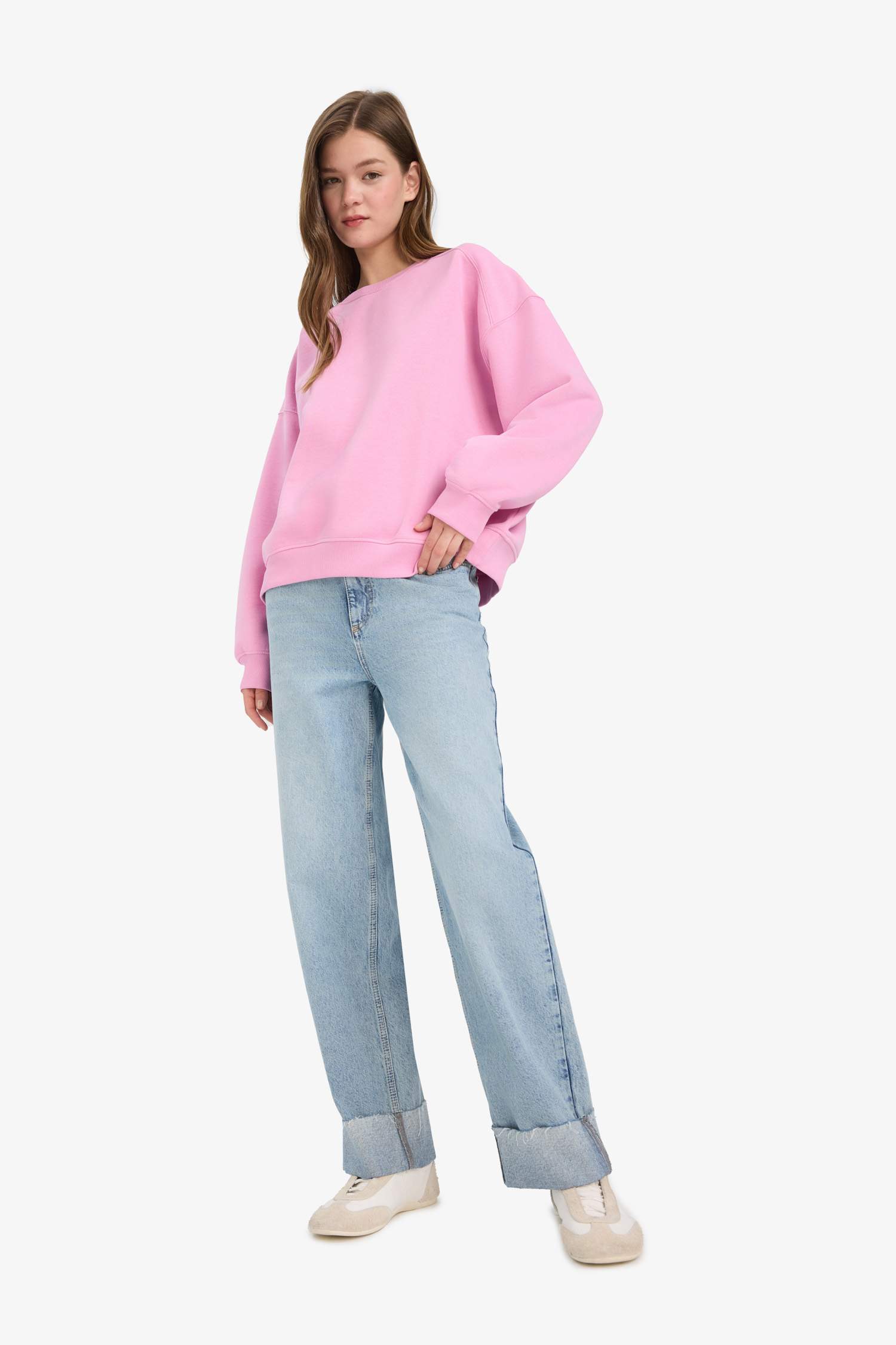 Coool Oversize Geniş Kalıp Bisiklet Yaka Kalın Kumaş Sweatshirt