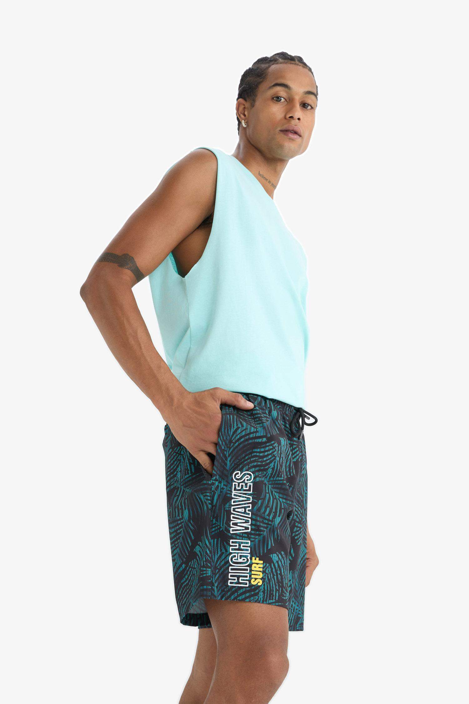 DeFactoFit Regular Fit Printed Flexible Textured Sports Swim Shorts