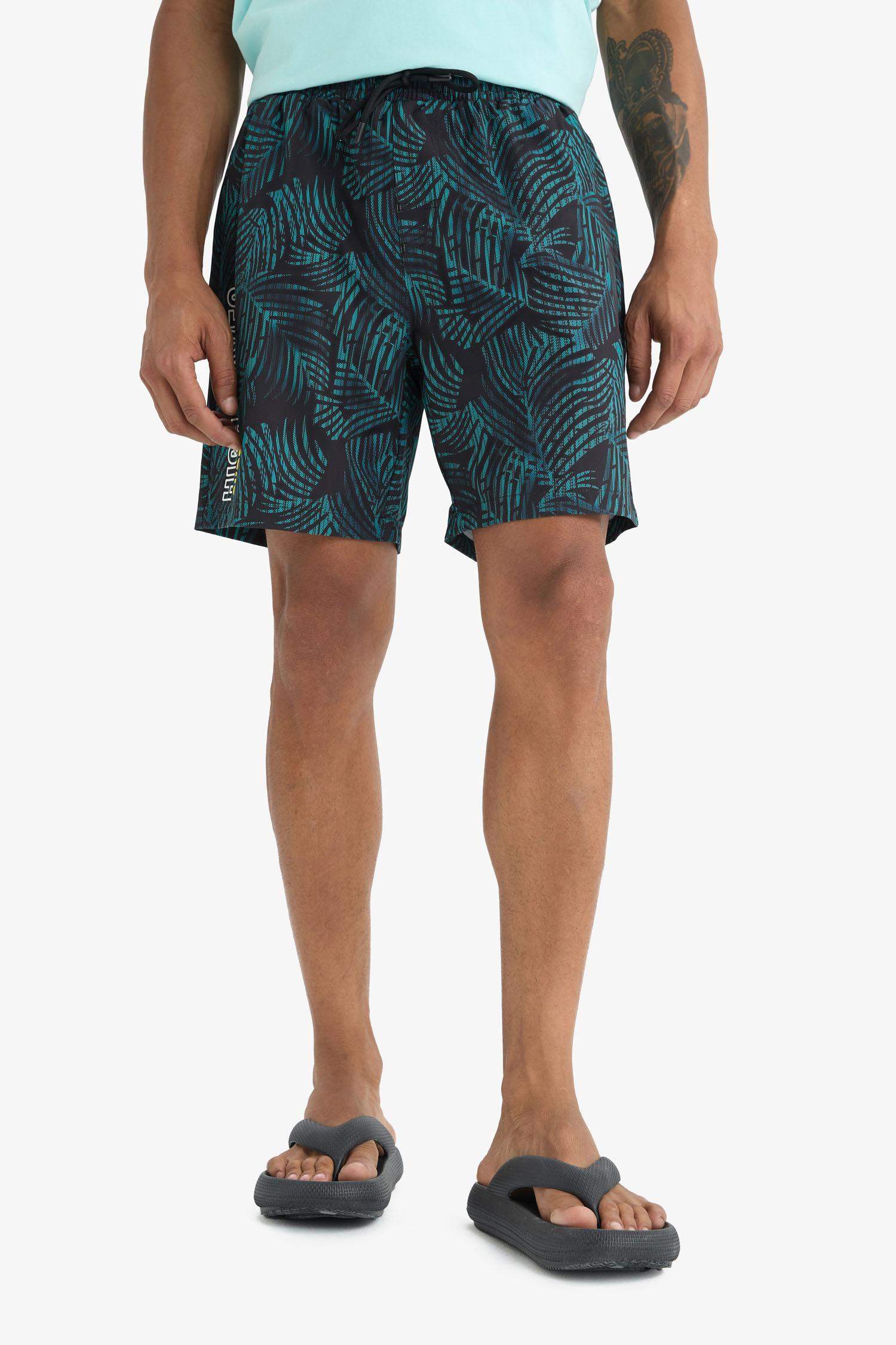 DeFactoFit Regular Fit Printed Flexible Textured Sports Swim Shorts