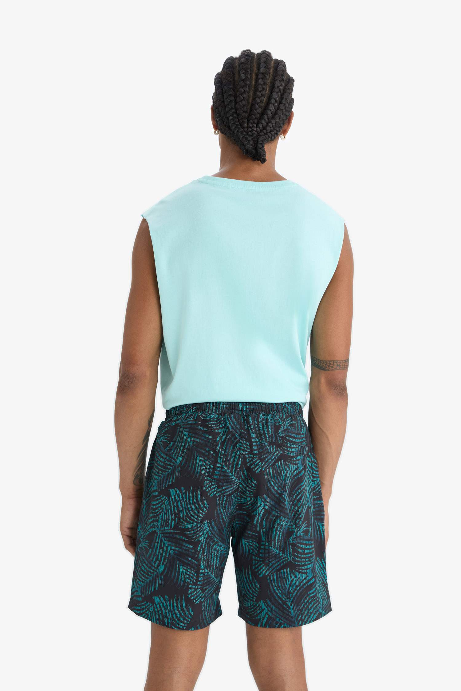 DeFactoFit Regular Fit Baskılı Esnek Dokulu Kısa Boy Sporcu Deniz Şortu