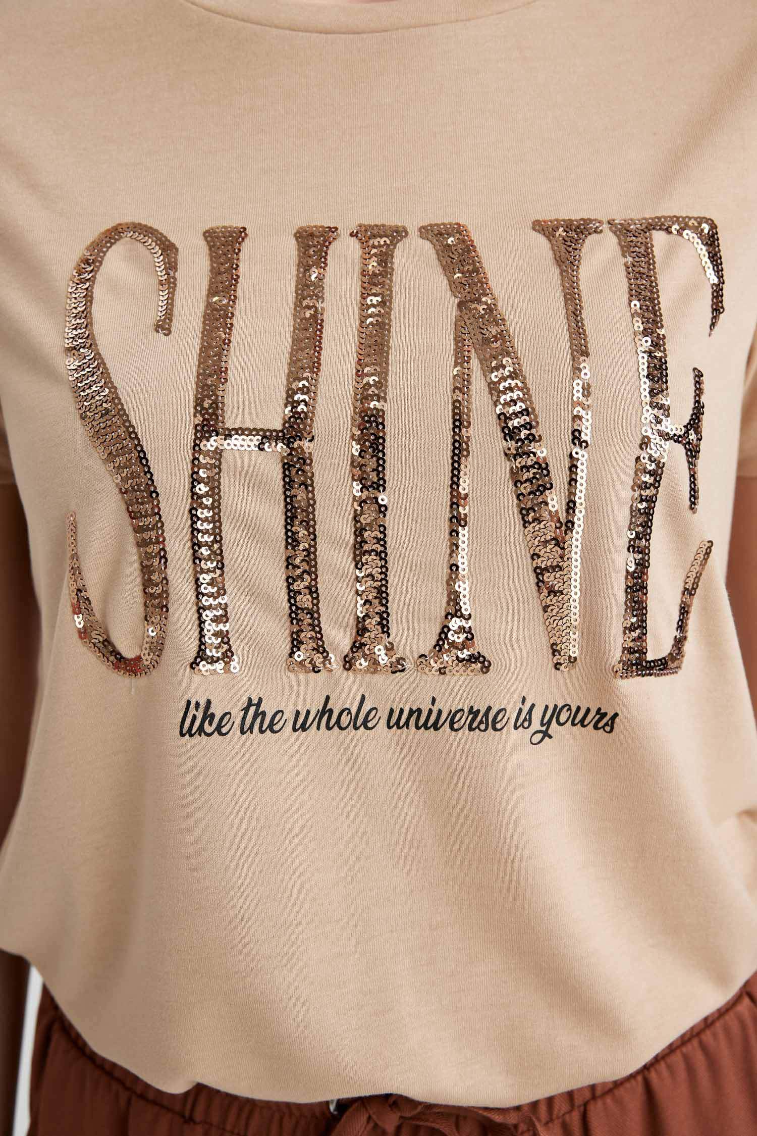 Regular Fit Bisiklet Yaka Baskılı Kısa Kollu Tişört