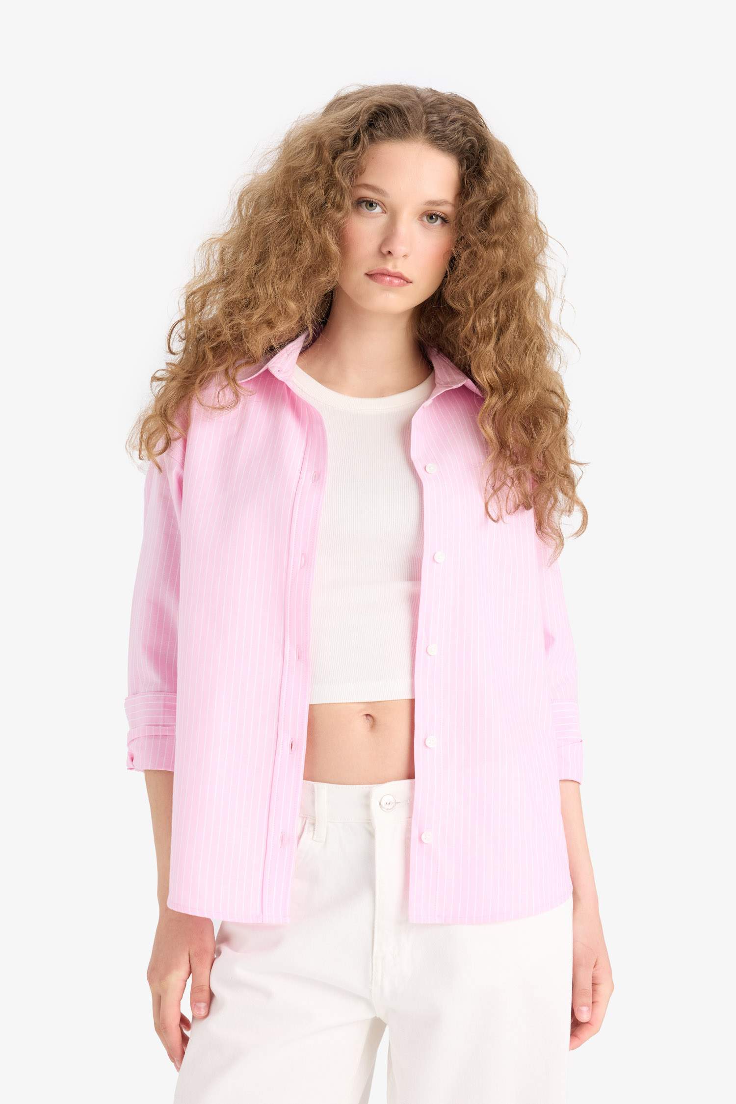 Oversize Fit Shirt Collar Oxford Long Sleeve Shirt