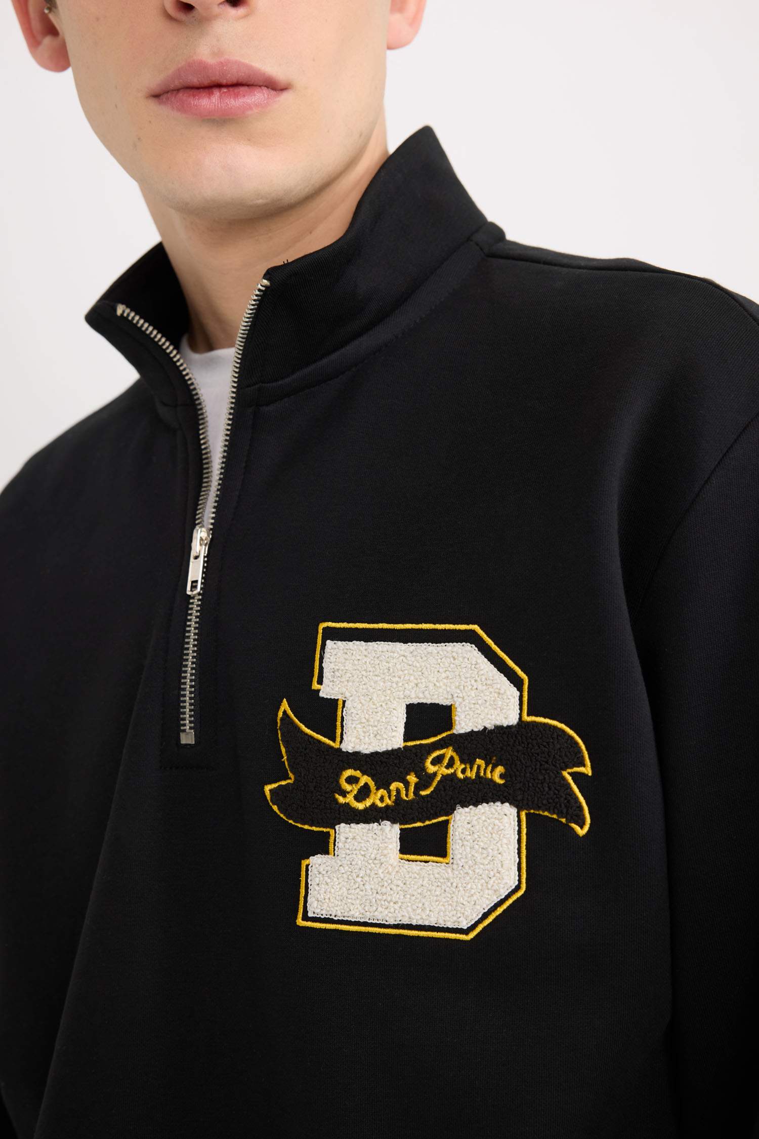 Regular Fit Dik Yaka Fermuarlı Baskılı Sweatshirt