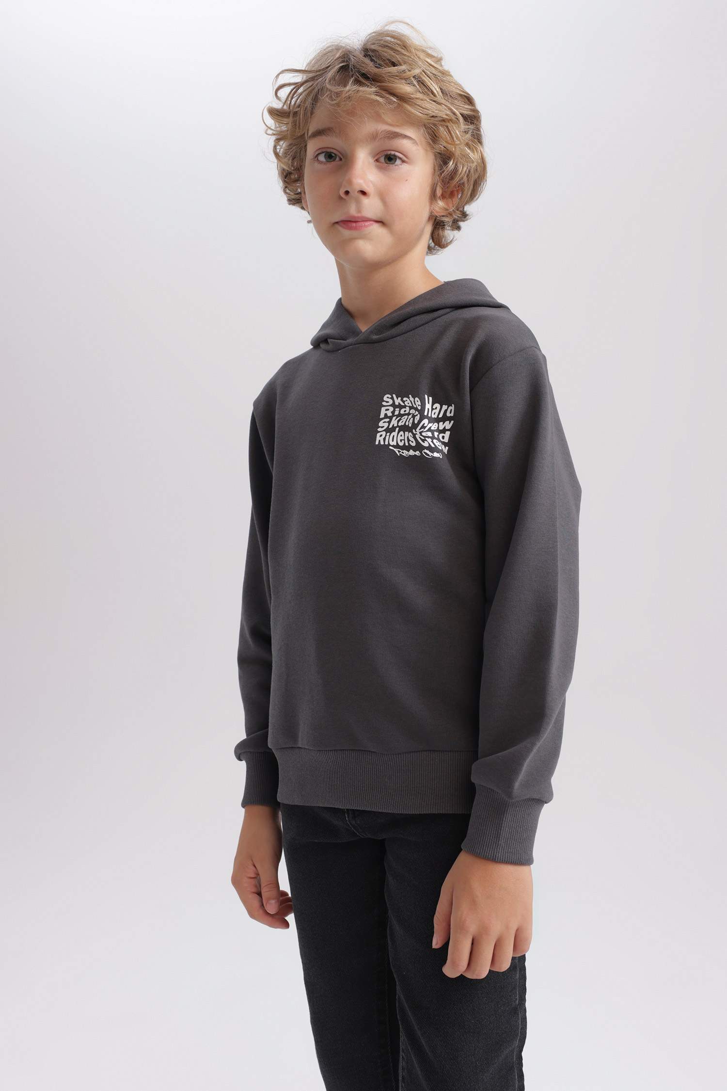 Anthracite Boys & Teens New Regular Fit Hooded Sweatshirt 2891544 | DeFacto