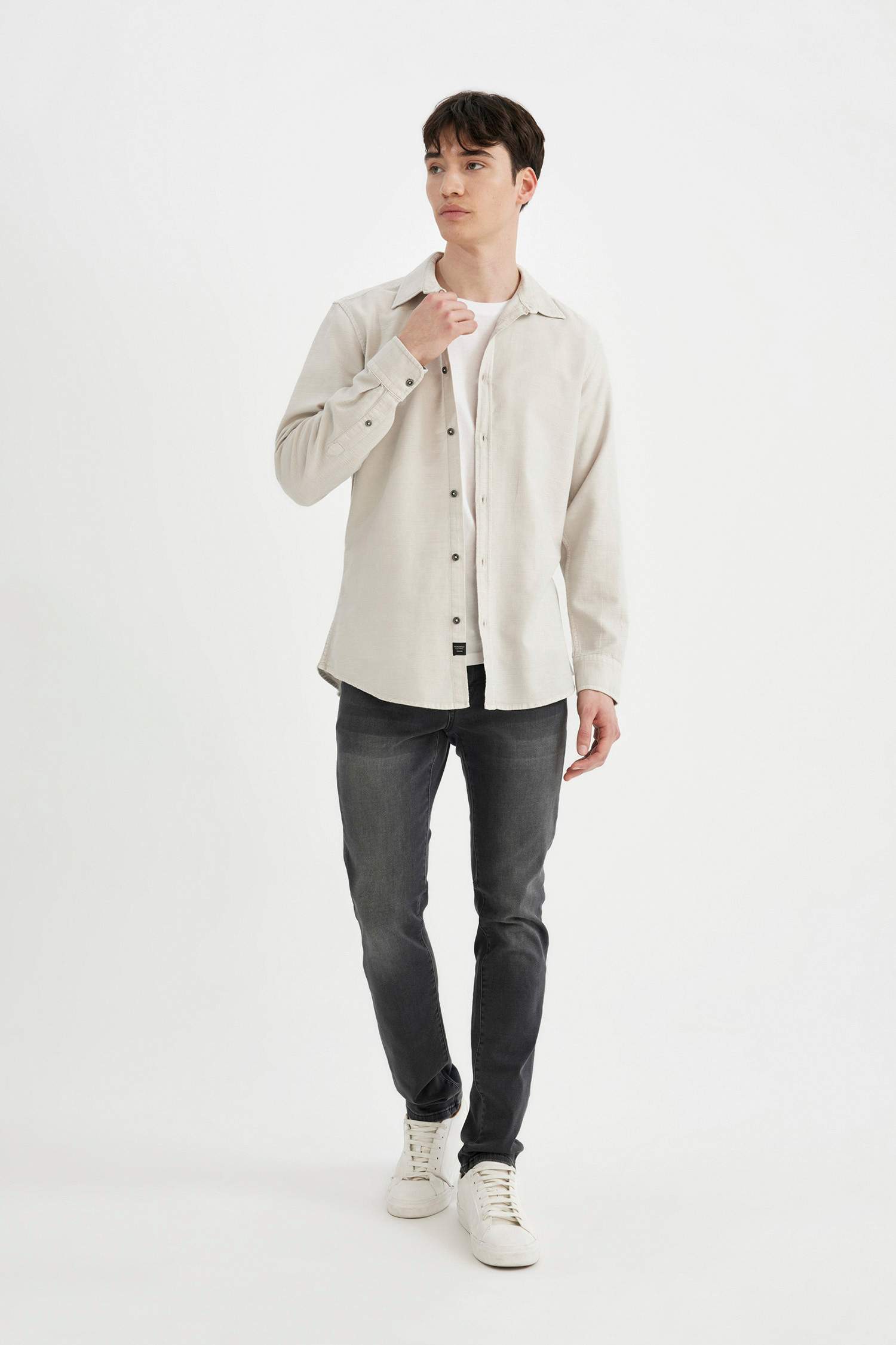 قميص قطن سليم فيت ردن طويل