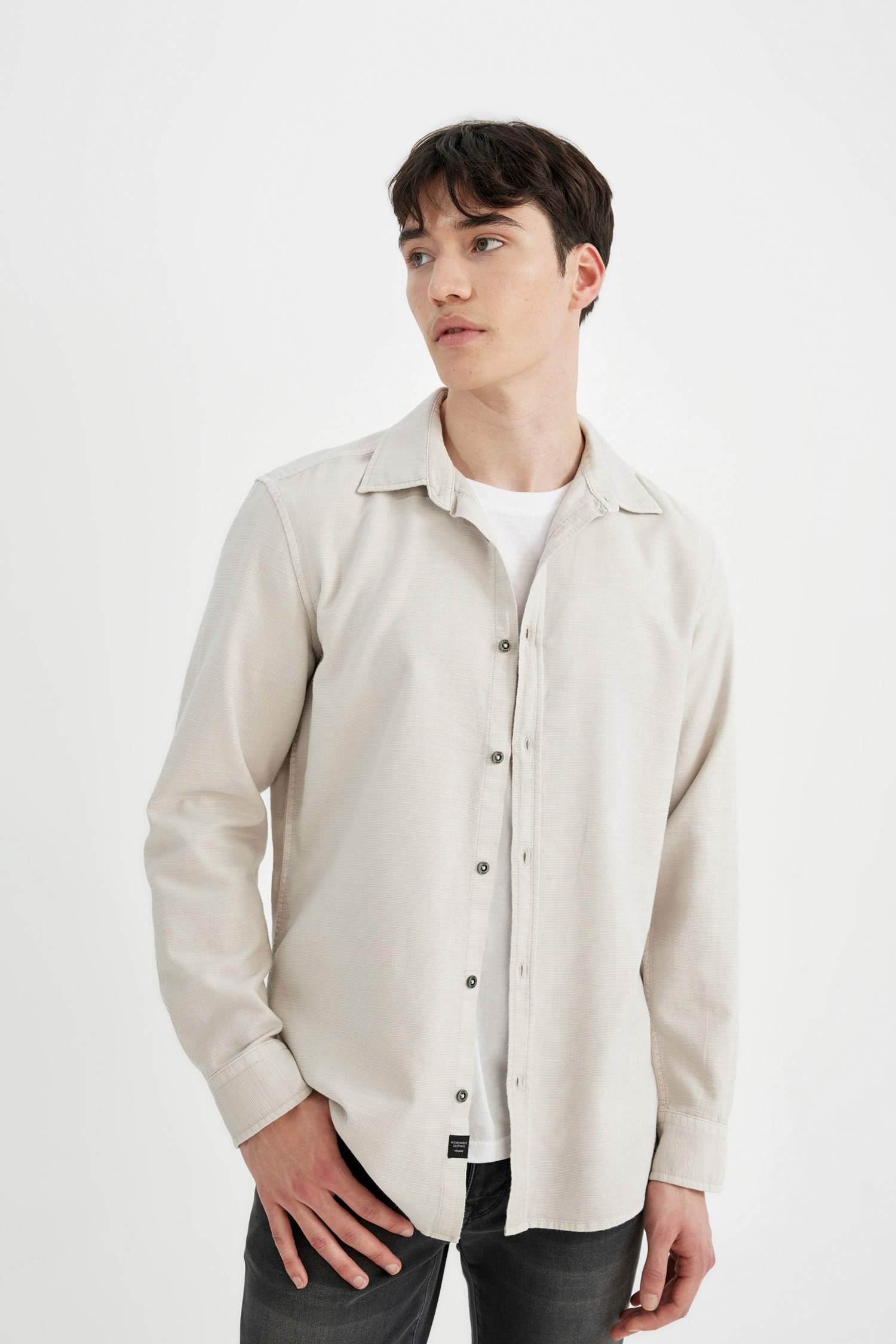 قميص قطن سليم فيت ردن طويل