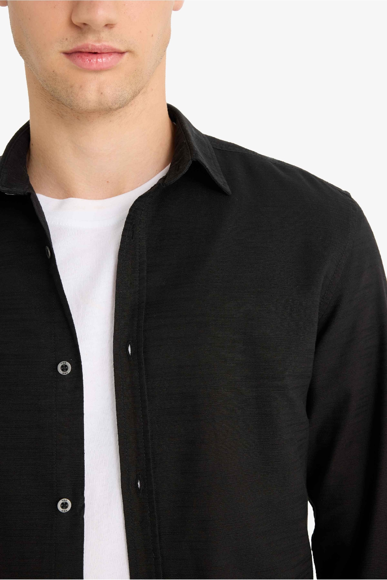 Slim Fit Dar Kesim Pamuklu Basic Düz Uzun Kollu Siyah Gömlek