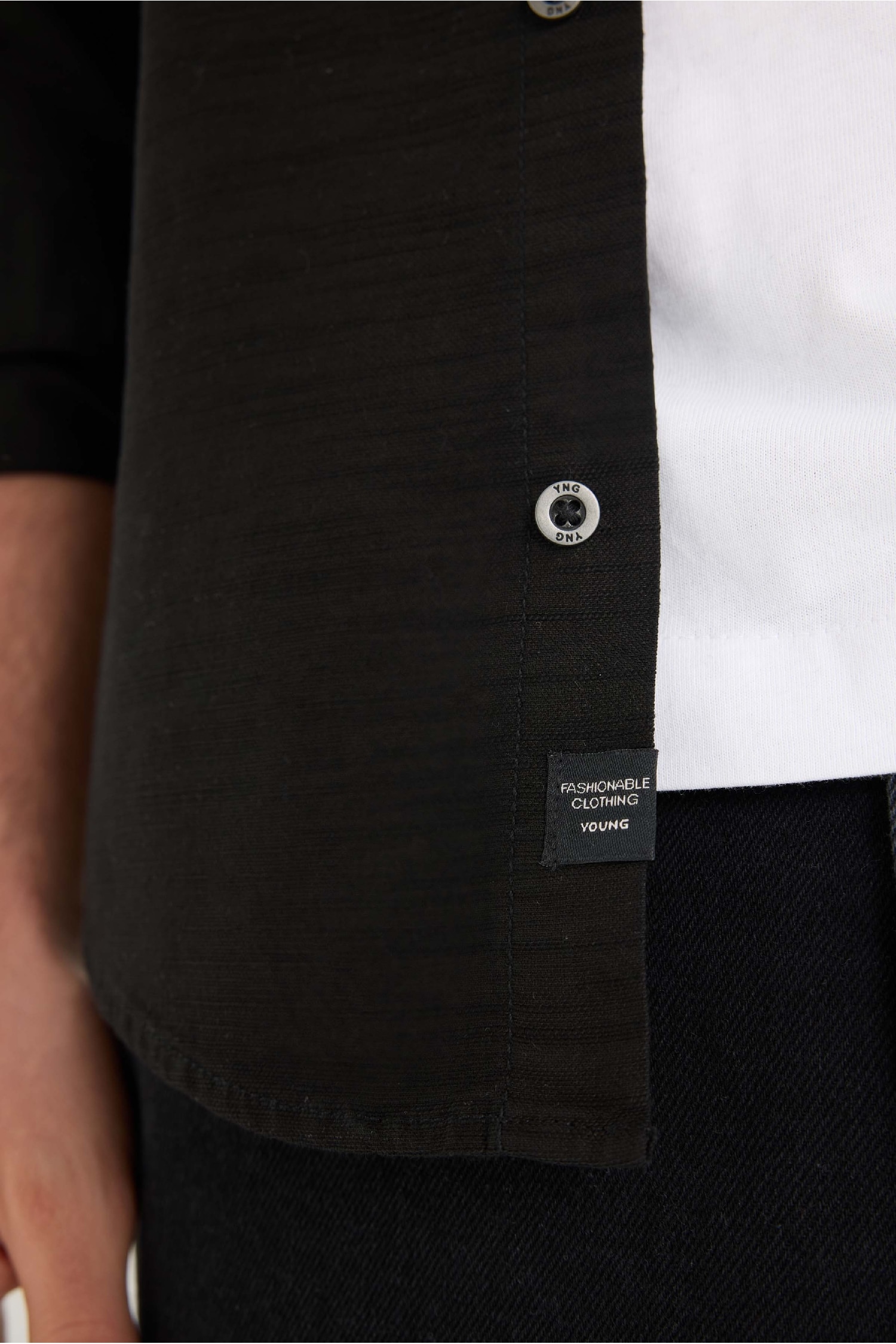 Slim Fit Dar Kesim Pamuklu Basic Düz Uzun Kollu Siyah Gömlek