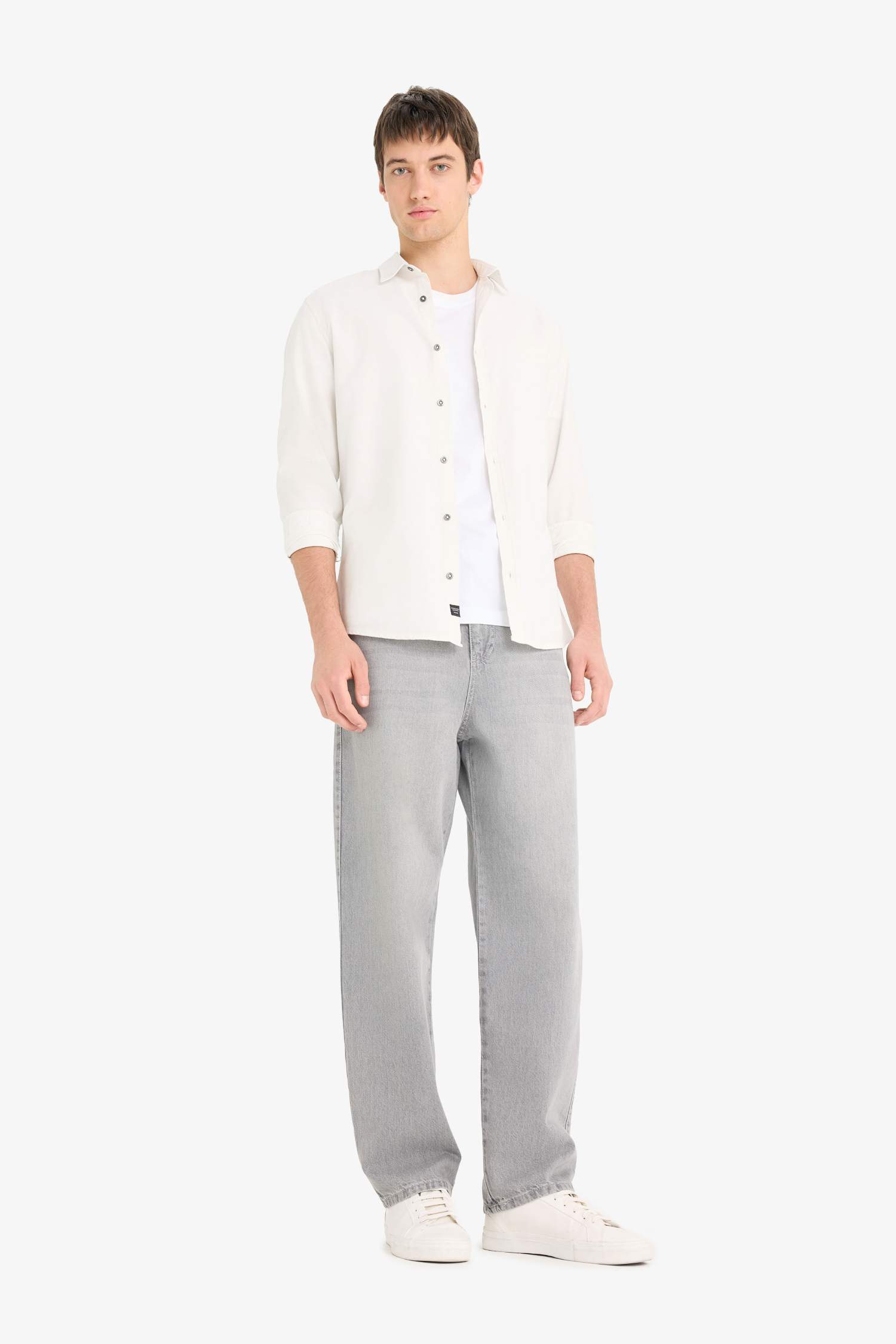 Chemise slim fit en coton à manches longues