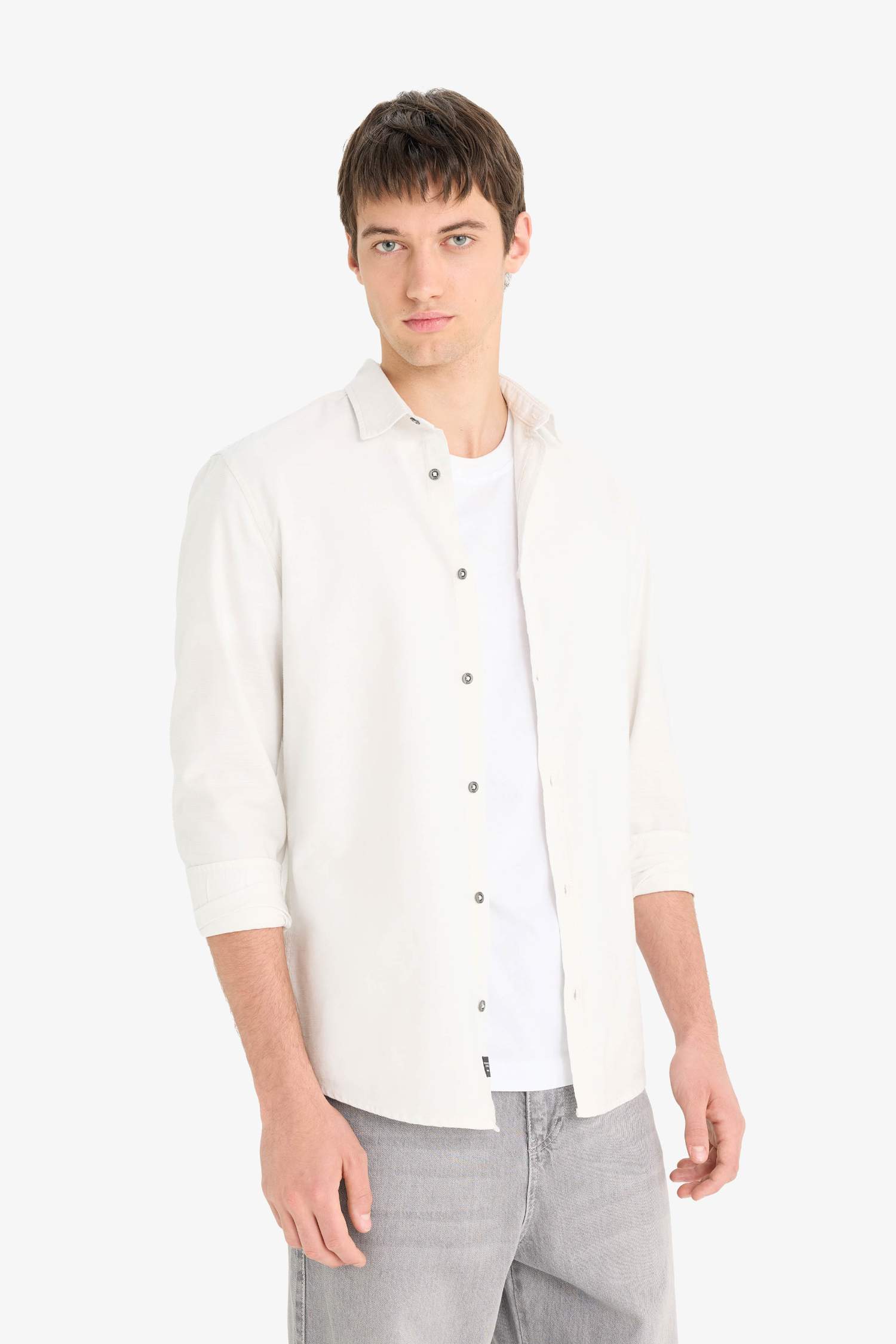 Chemise slim fit en coton à manches longues