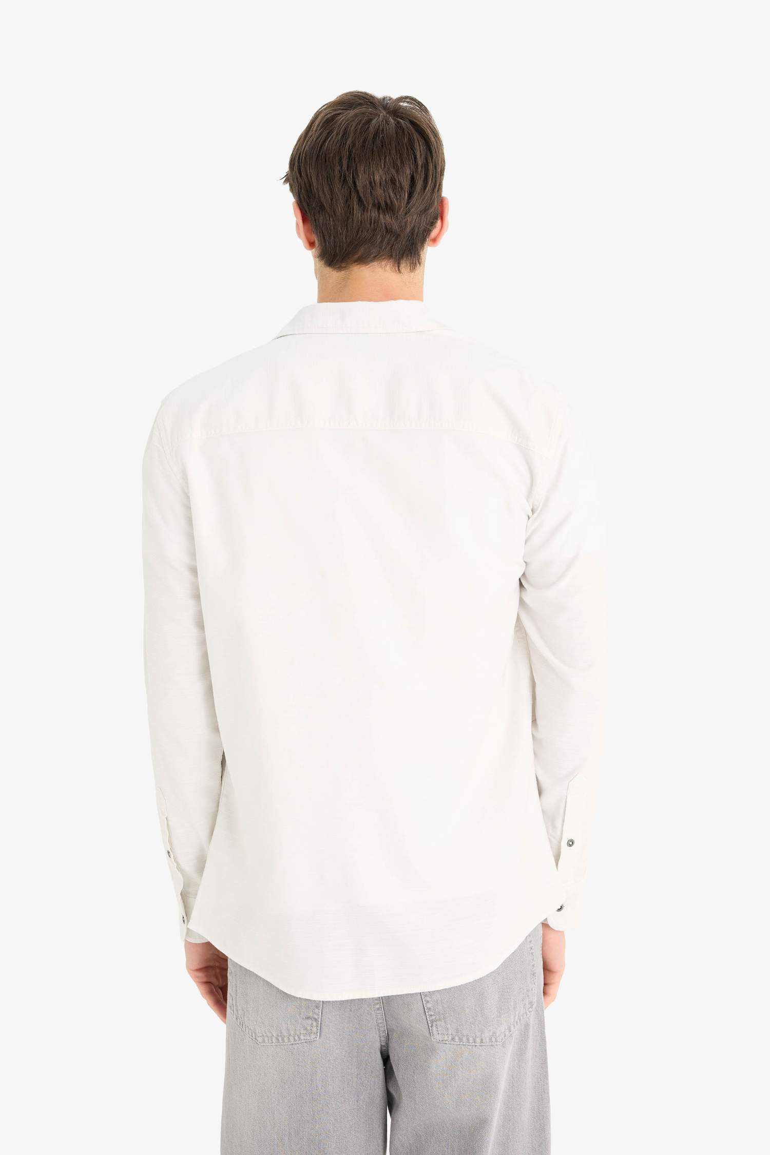 Chemise slim fit en coton à manches longues