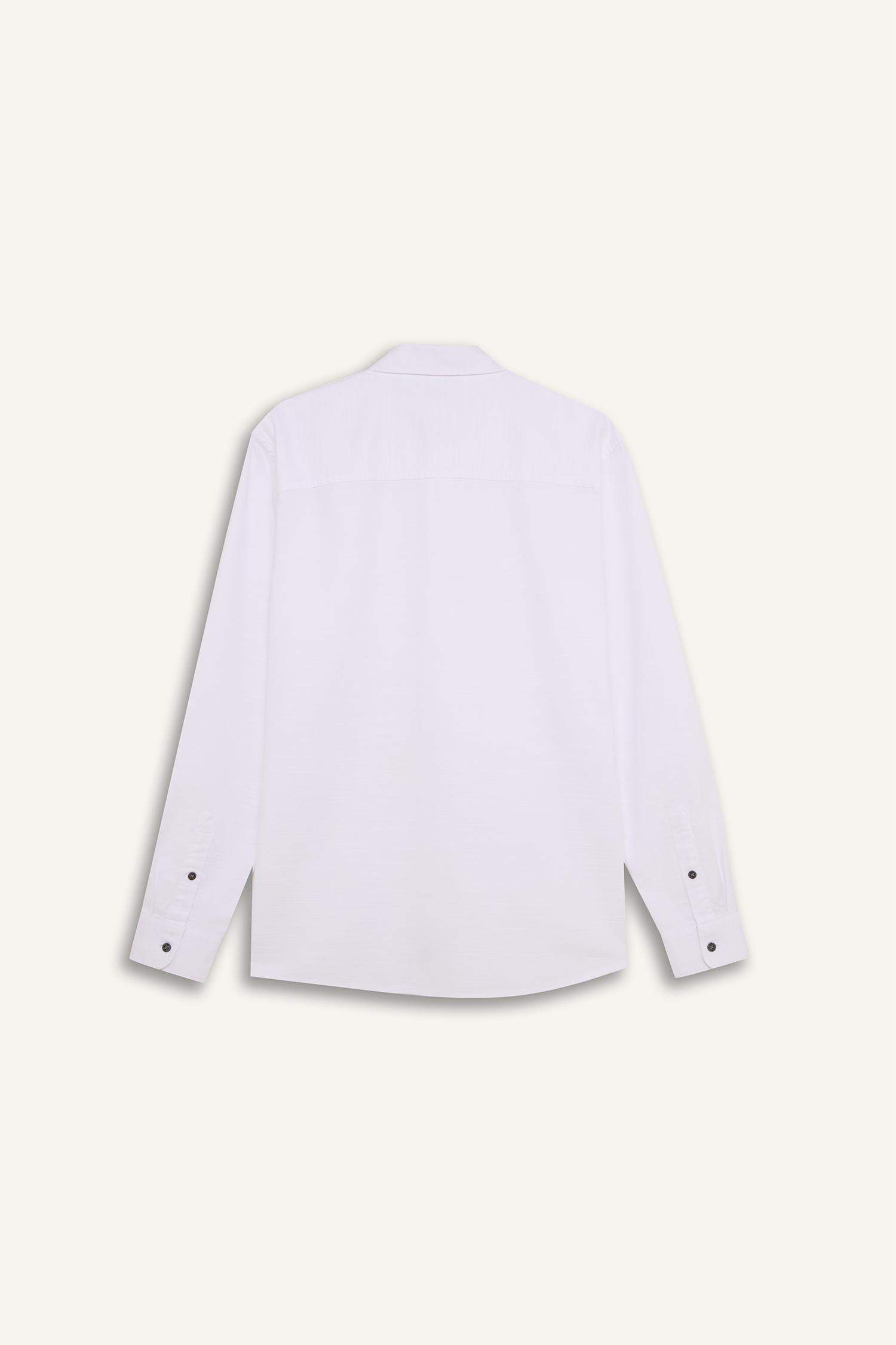 Slim Fit Dar Kesim Pamuklu Basic Düz Uzun Kollu Beyaz Gömlek