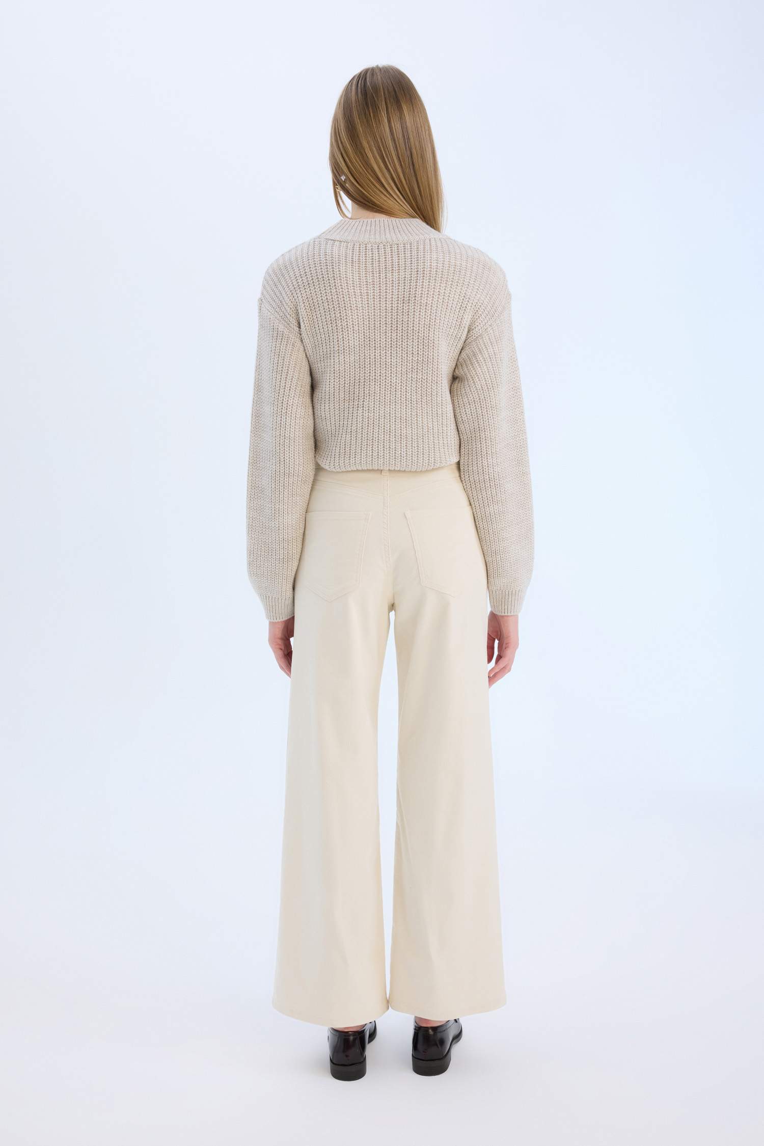 Fitilli Kadife Pantolon Wide Leg Yüksek Bel Geniş Bol Paça Basic Düz Cepli