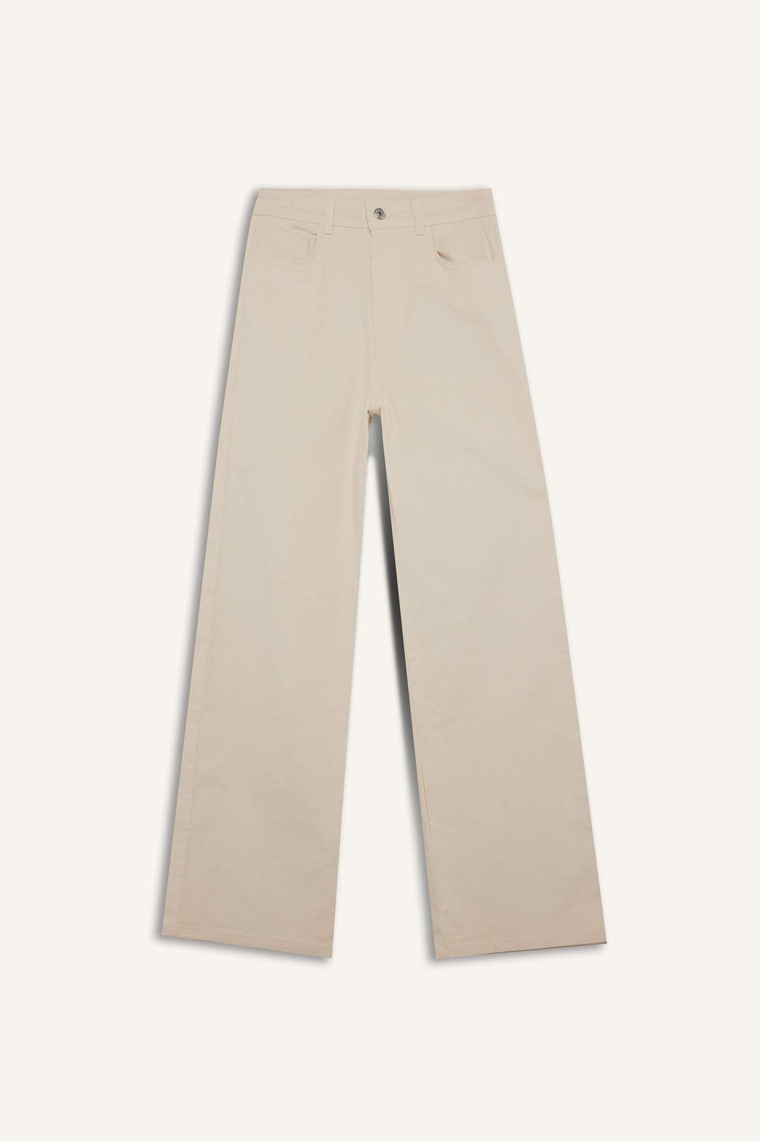 Fitilli Kadife Pantolon Wide Leg Yüksek Bel Geniş Bol Paça Basic Düz Cepli