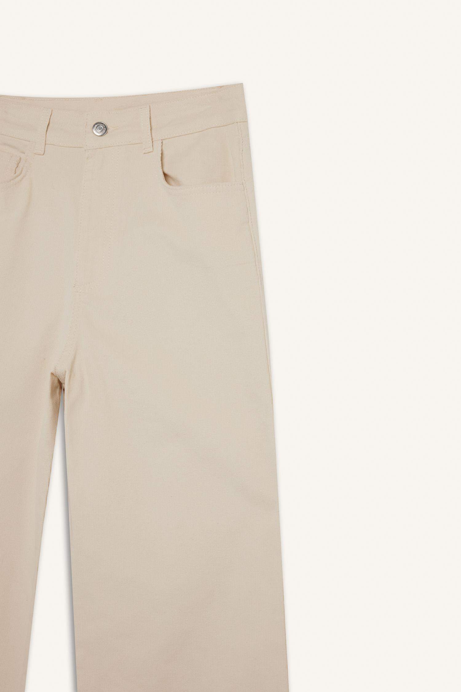 Fitilli Kadife Pantolon Wide Leg Yüksek Bel Geniş Bol Paça Basic Düz Cepli