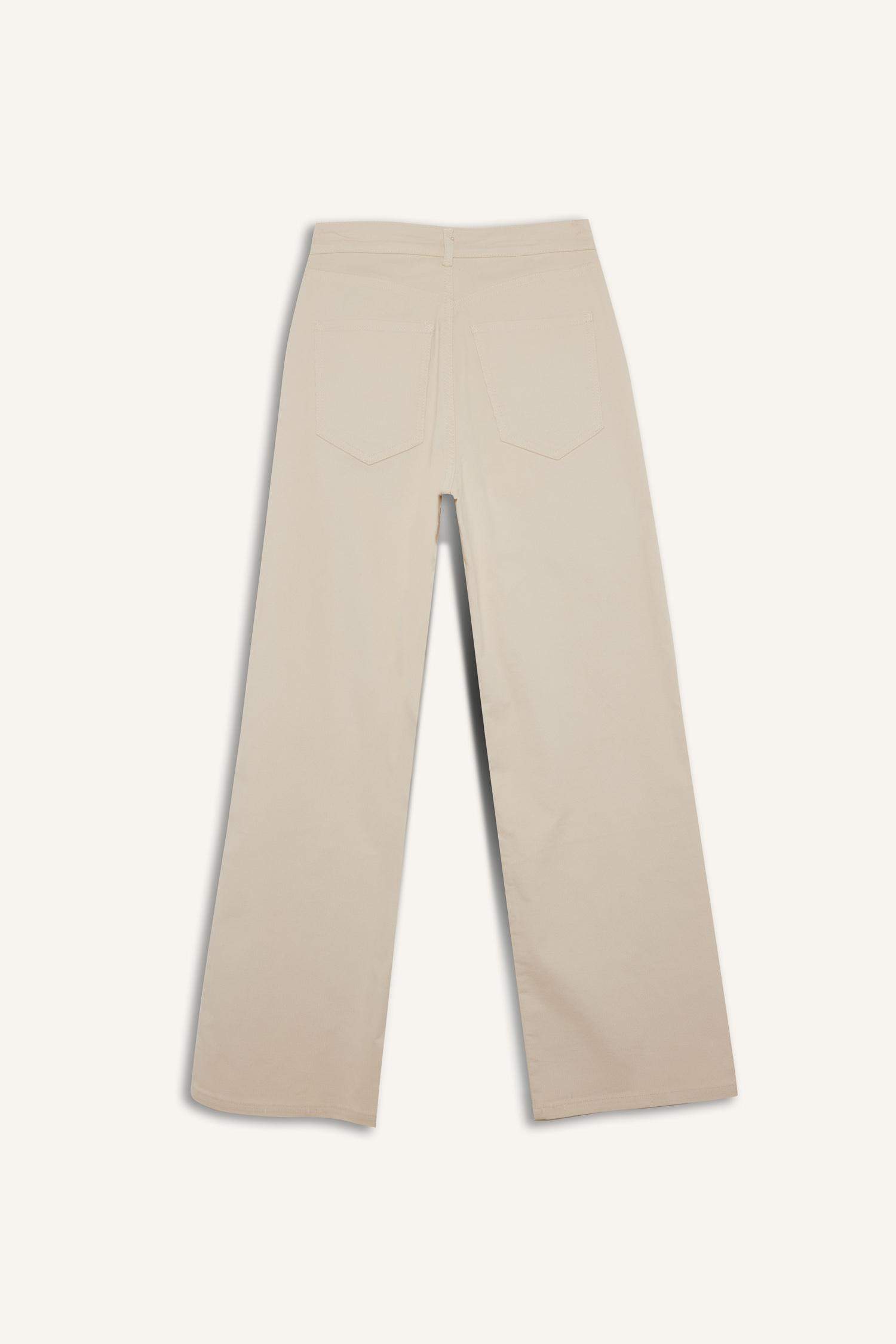 Fitilli Kadife Pantolon Wide Leg Yüksek Bel Geniş Bol Paça Basic Düz Cepli