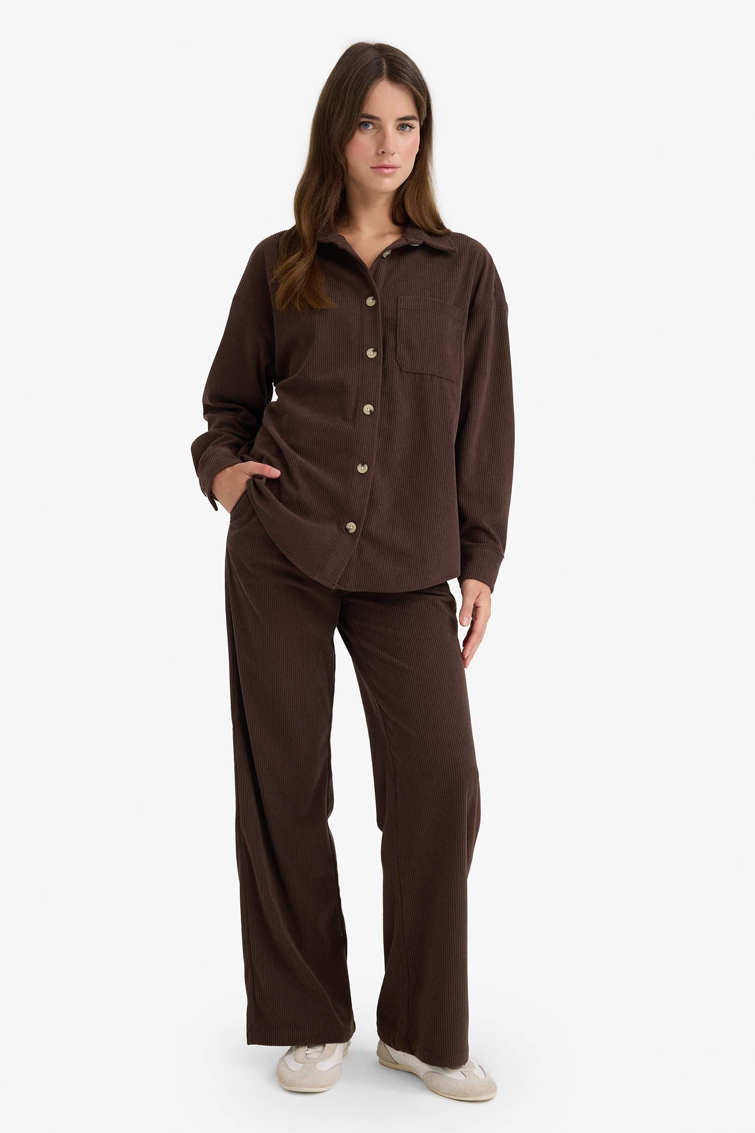 Straight Fit High Waist Wide Leg Corduroy Trousers