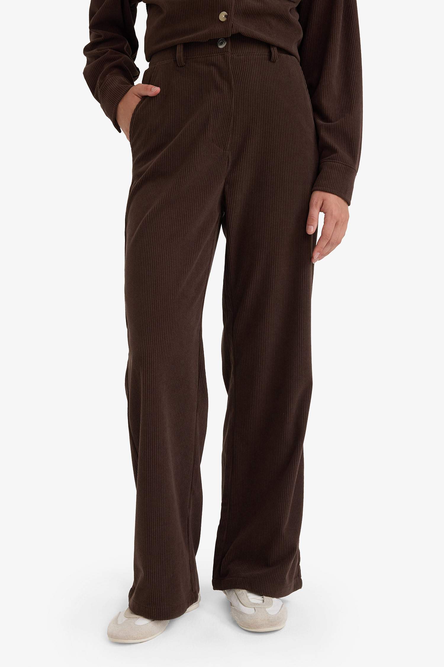 Straight Fit High Waist Wide Leg Corduroy Trousers