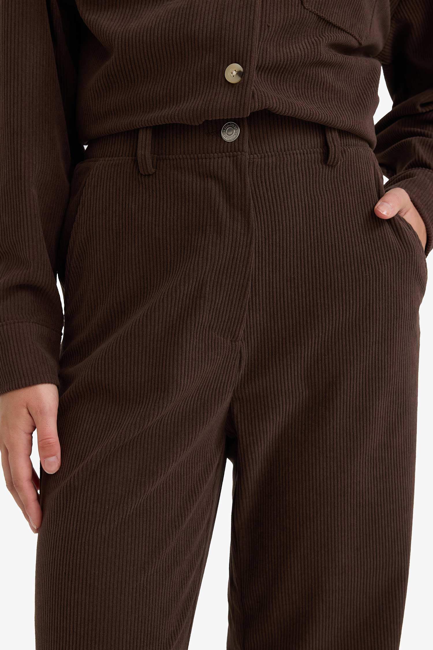 Straight Fit High Waist Wide Leg Corduroy Trousers