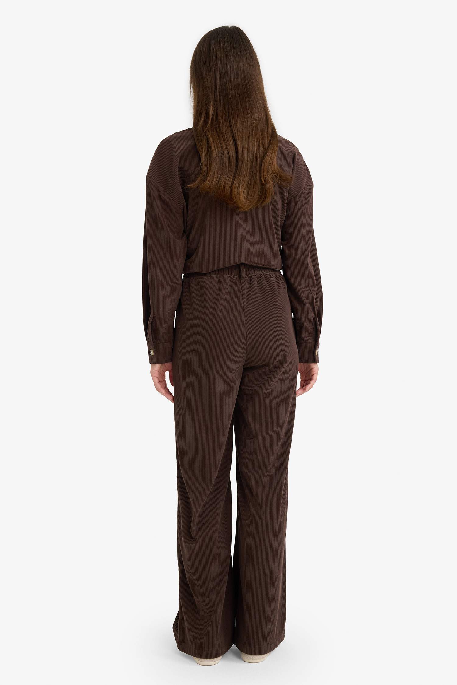 Straight Fit High Waist Wide Leg Corduroy Trousers