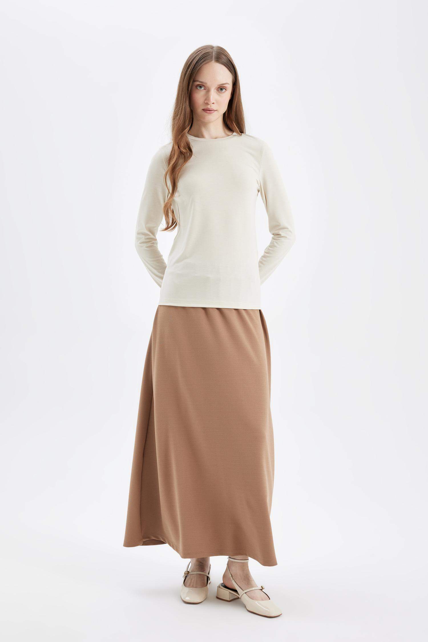 A Cut Scuba Fabric Basic Maxi Skirt
