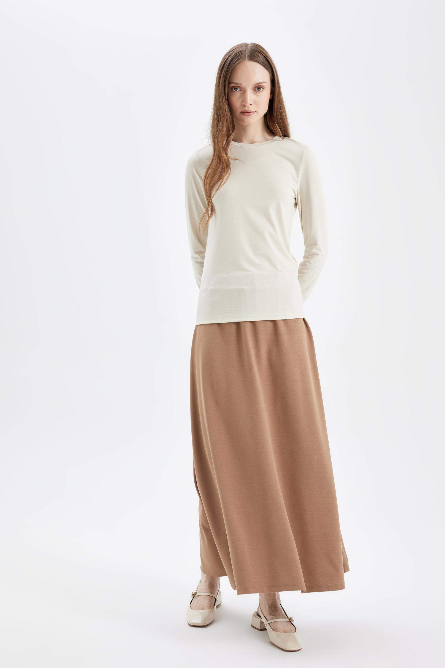 A Cut Scuba Fabric Basic Maxi Skirt