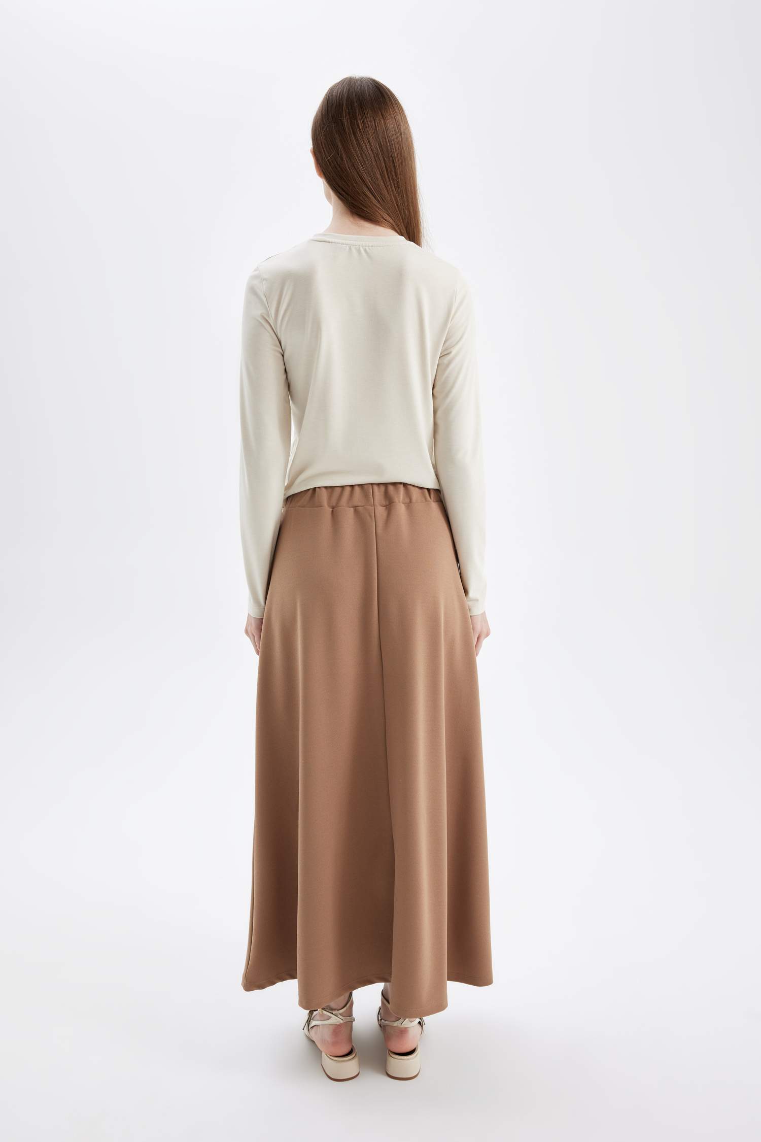A Cut Scuba Fabric Basic Maxi Skirt