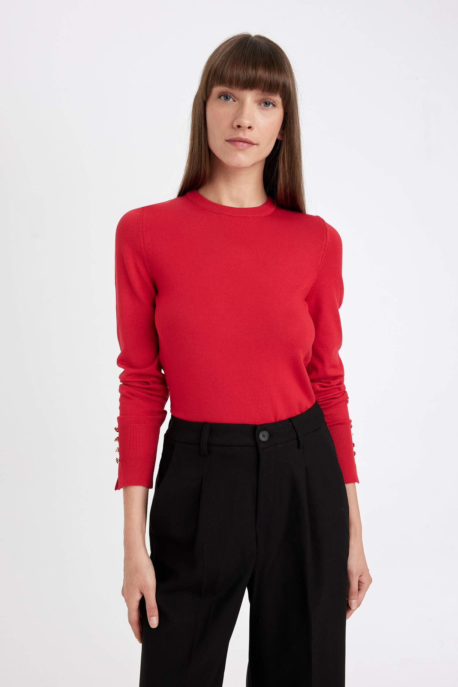 Regular Fit Soft Texture Button Detailed Pullover