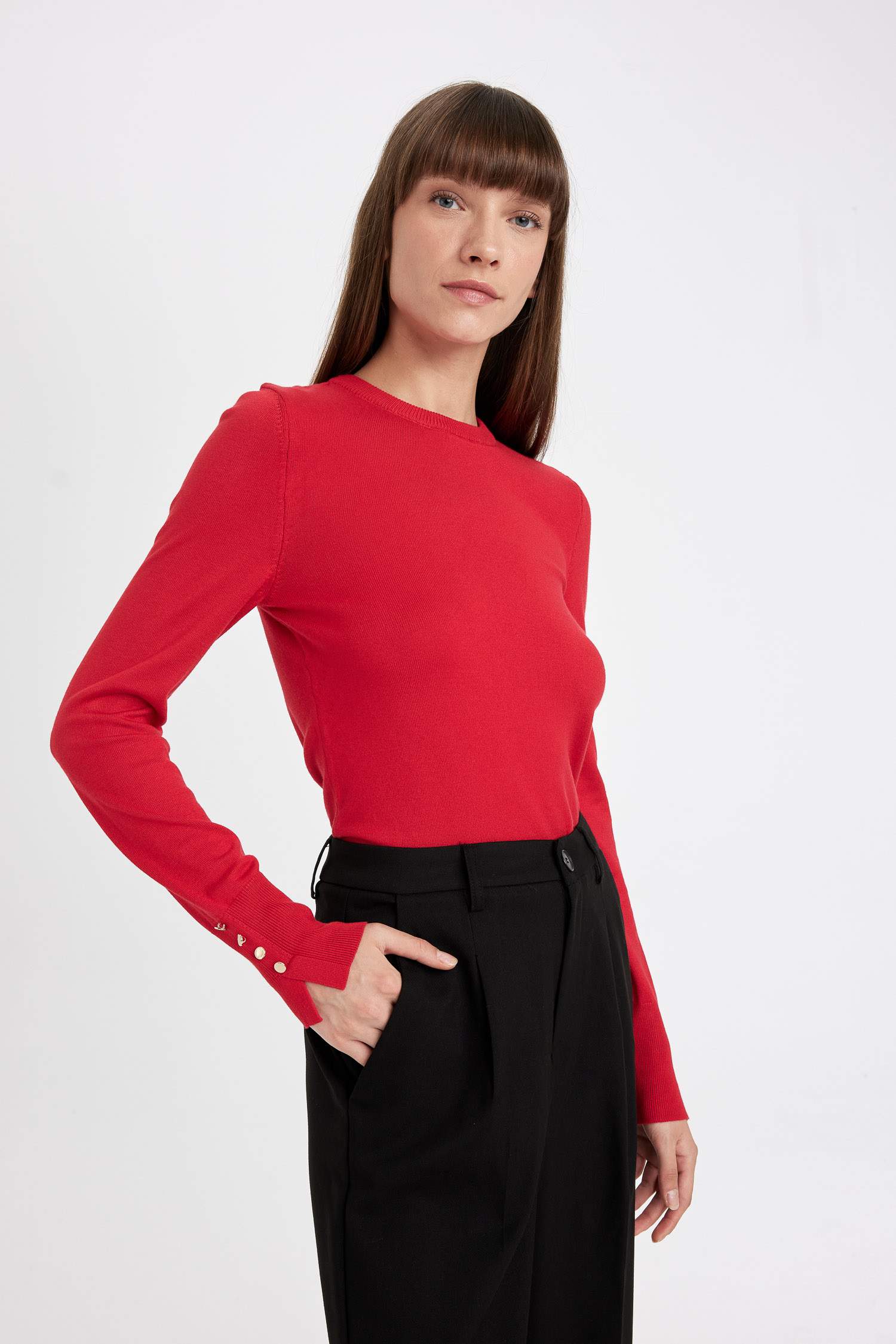 Regular Fit Soft Texture Button Detailed Pullover