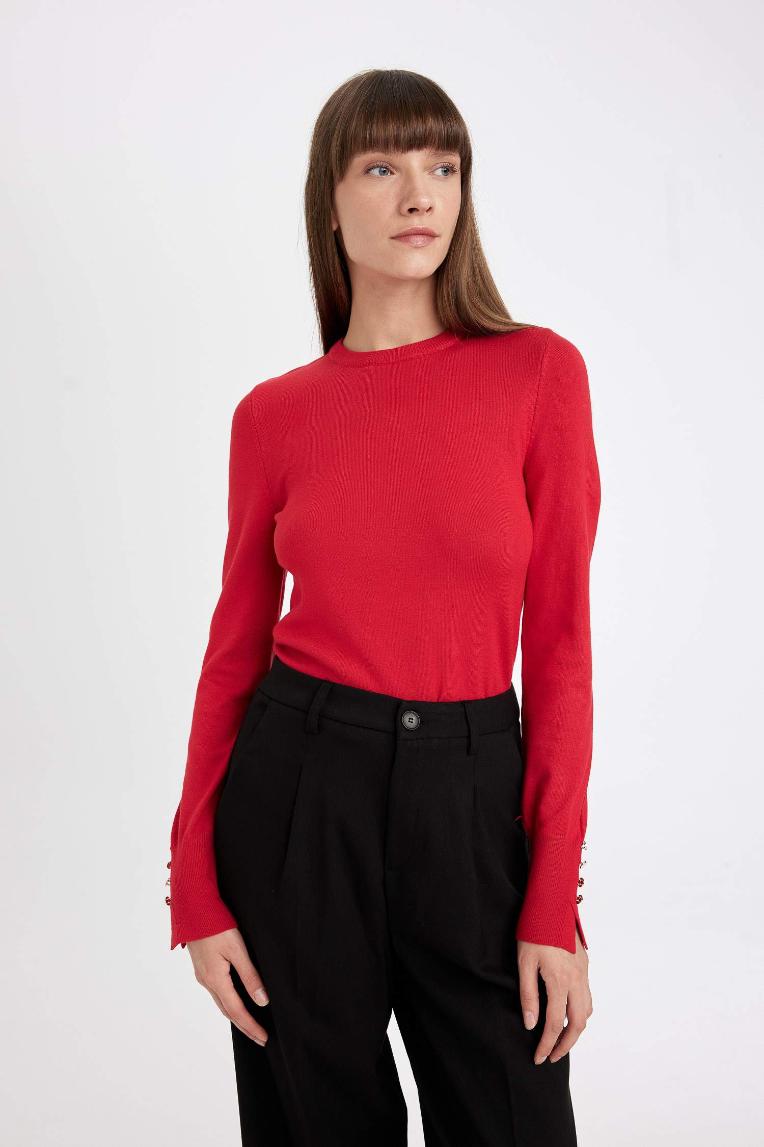 Regular Fit Soft Texture Button Detailed Pullover