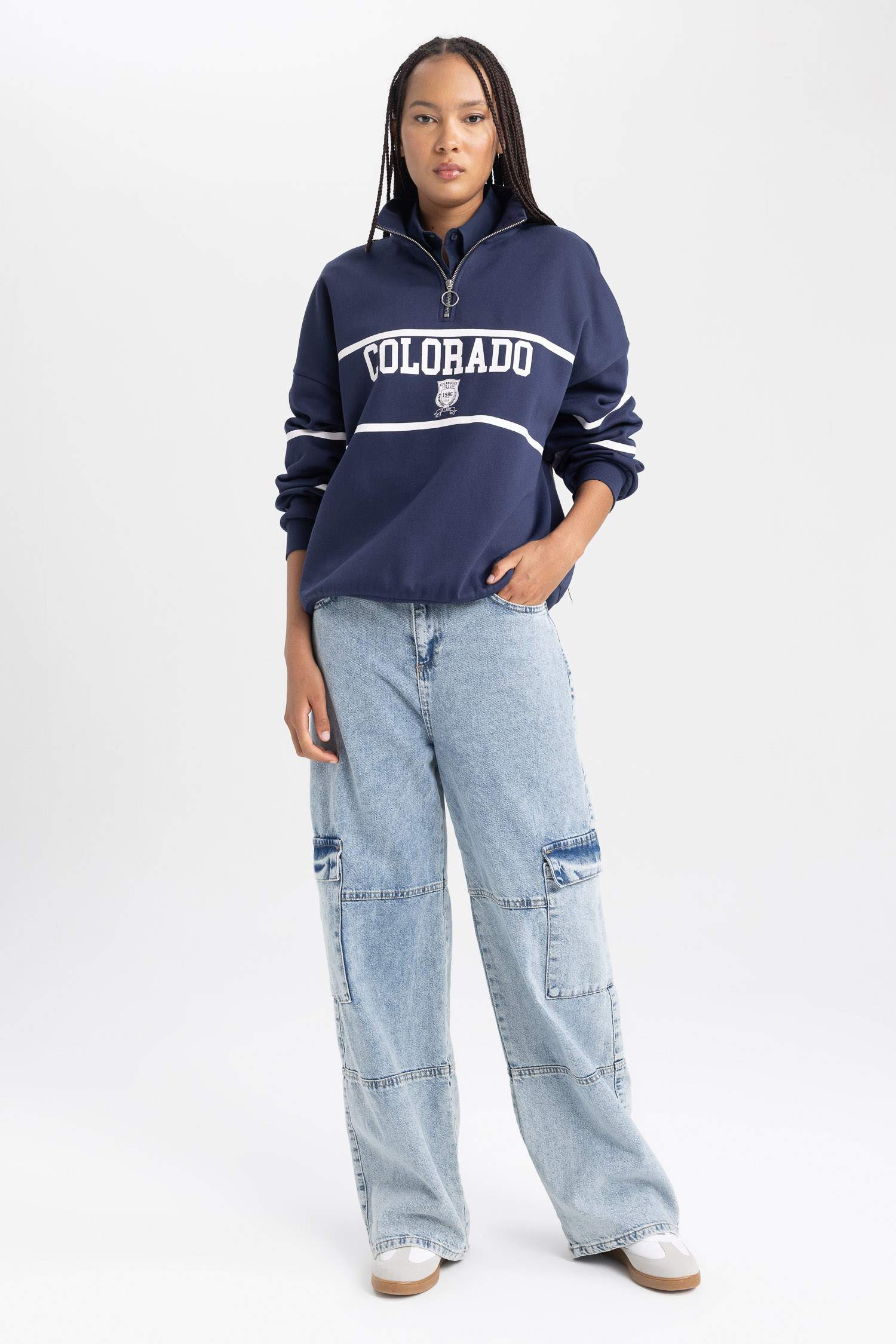 Світшот оверсайз на блискавці з принтом з товстої тканини для жінок