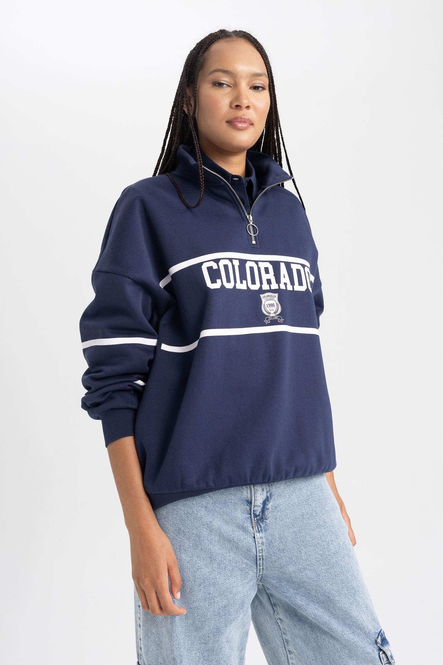 Світшот оверсайз на блискавці з принтом з товстої тканини для жінок