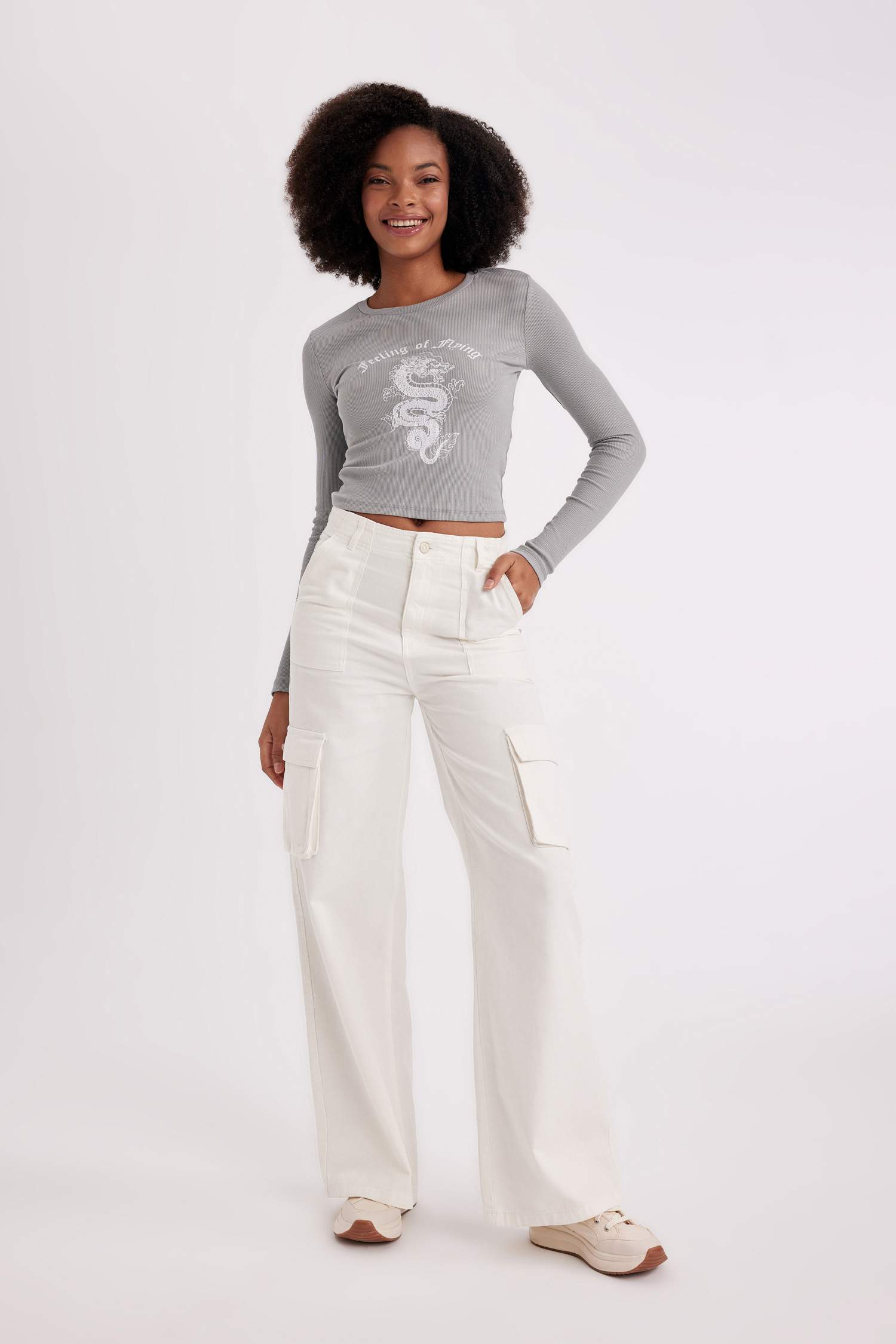 Брюки Wide Leg с высокой талией из габардина