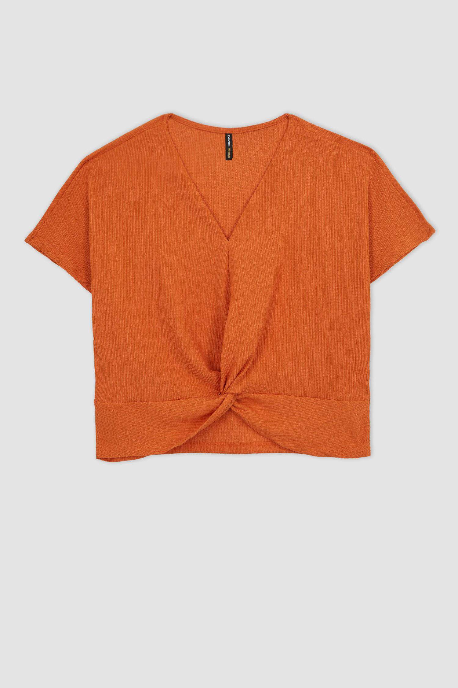 Orange WOMAN Regular Fit V Neck Short Sleeve T-Shirt 2806272 | DeFacto