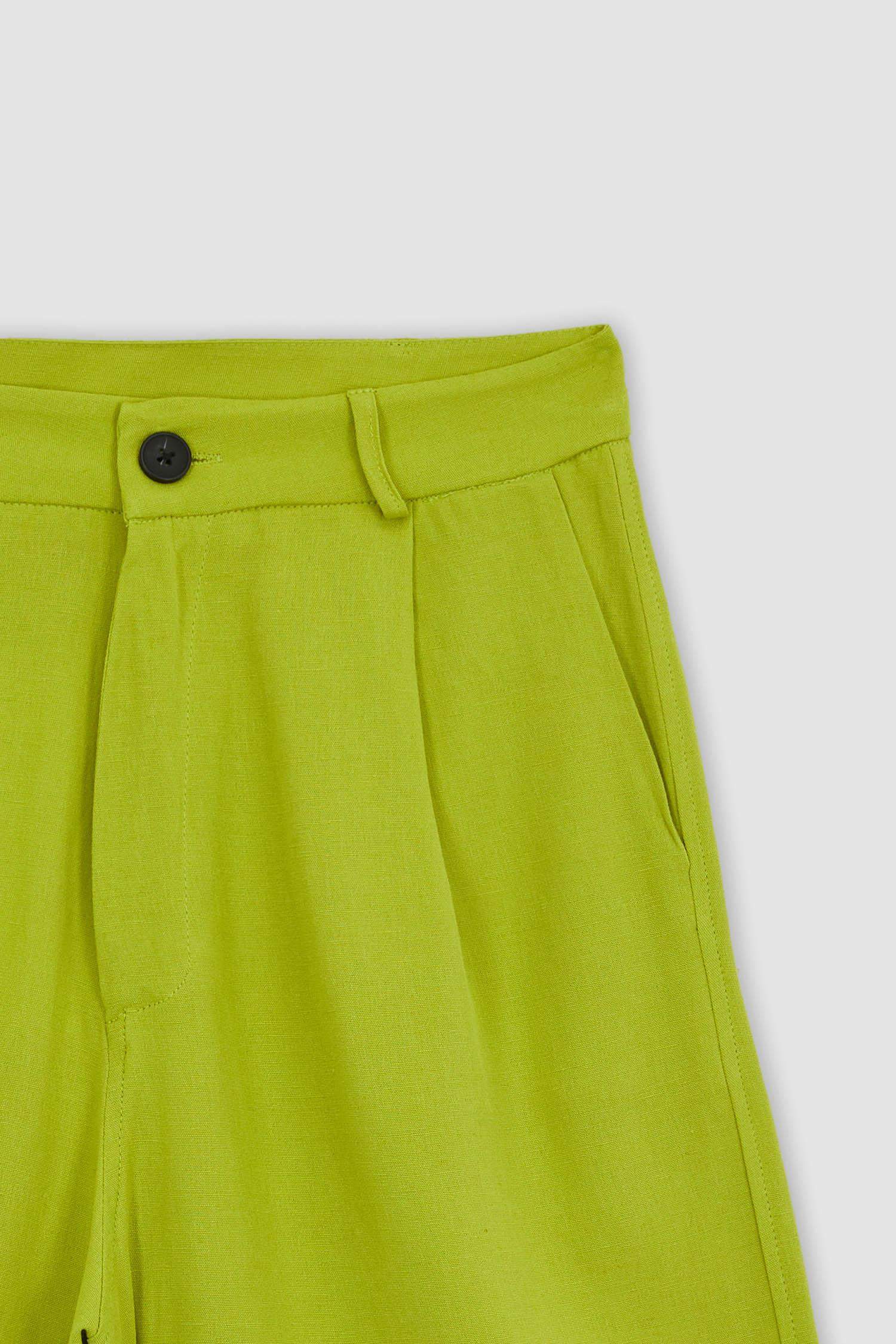 Yüksek Bel Geniş Paça Keten Karışımlı Şort