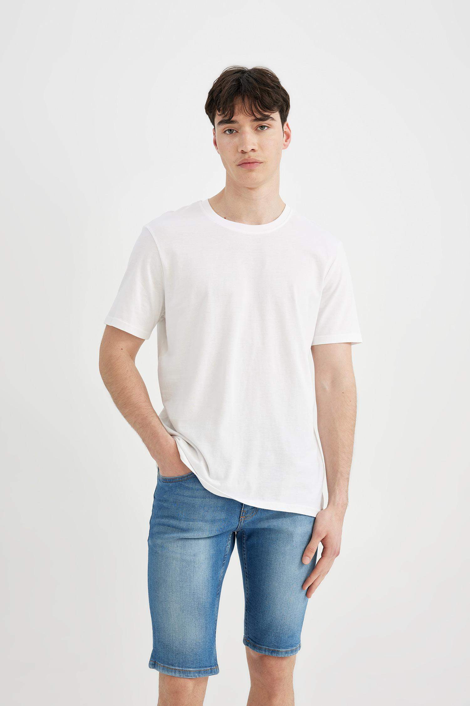 Skinny Fit Denim Bermuda Shorts