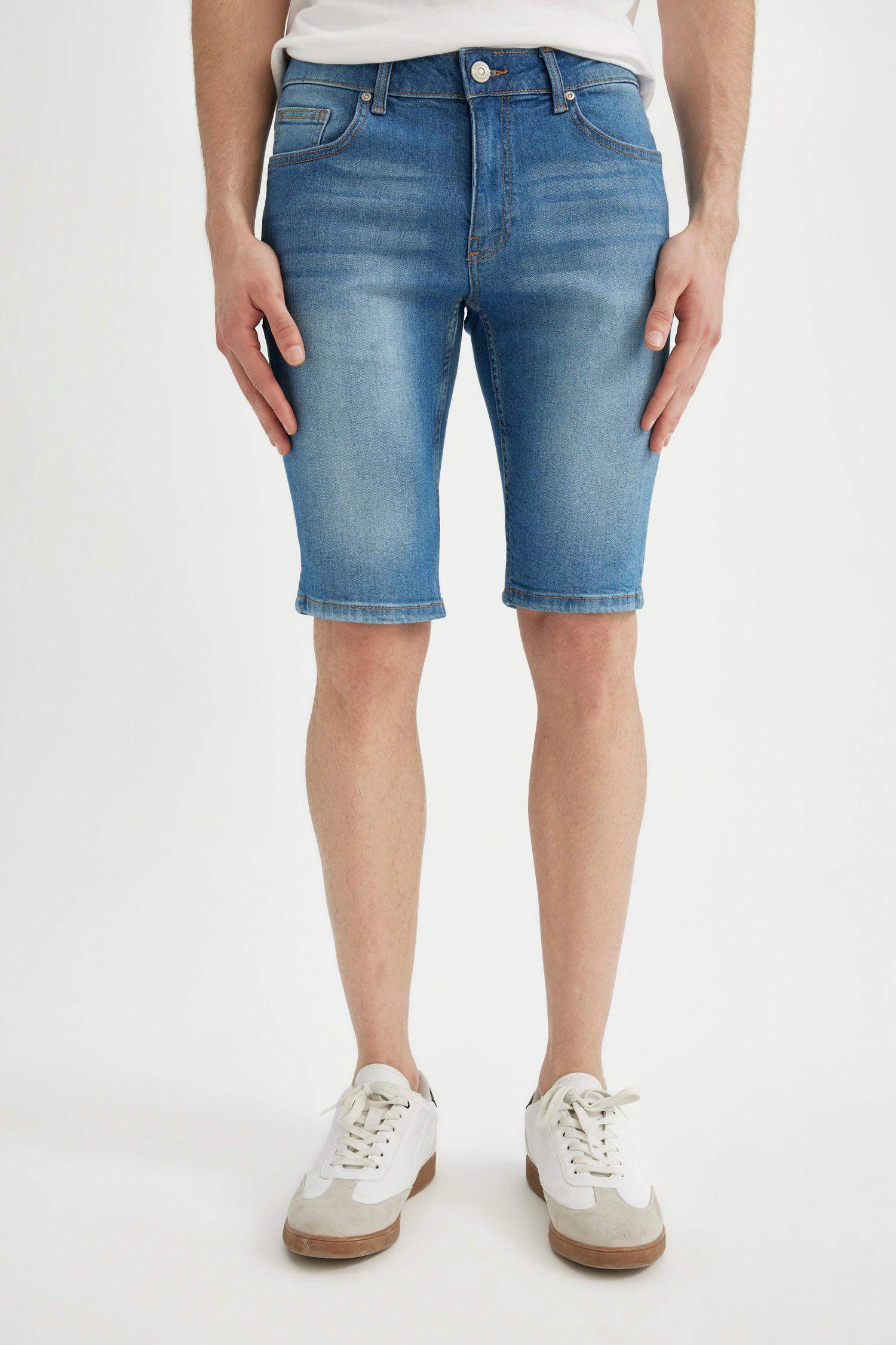 Skinny Fit Denim Bermuda Shorts