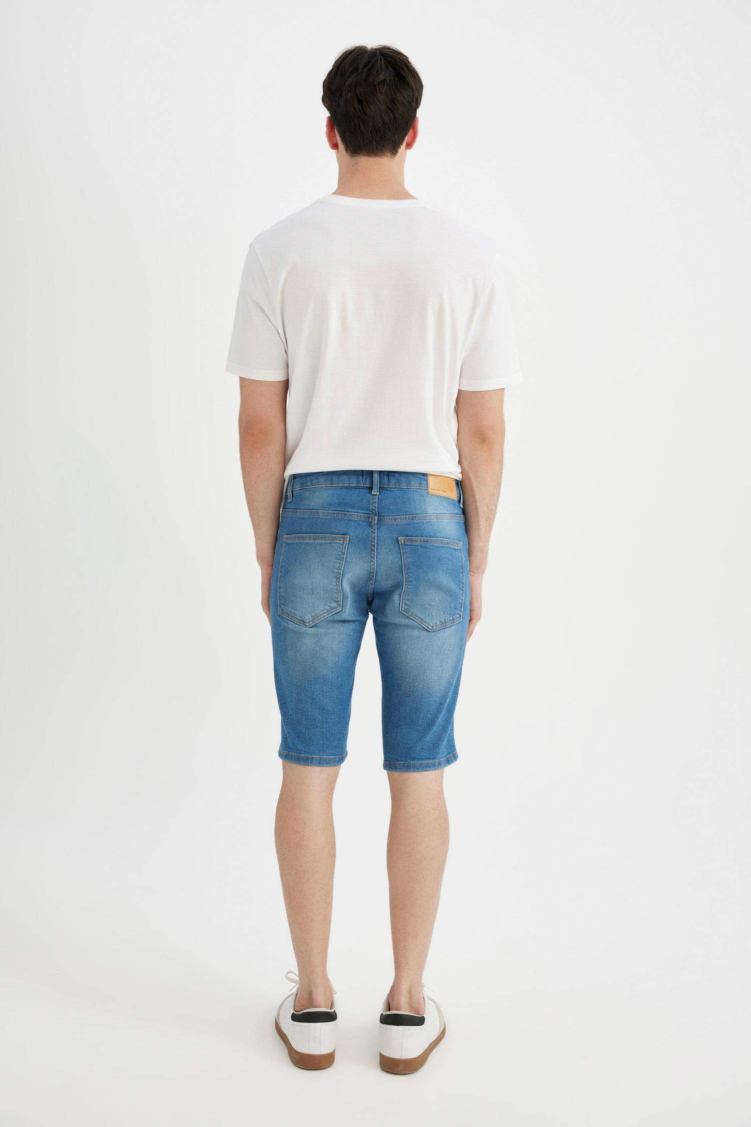 Skinny Fit Denim Bermuda Shorts