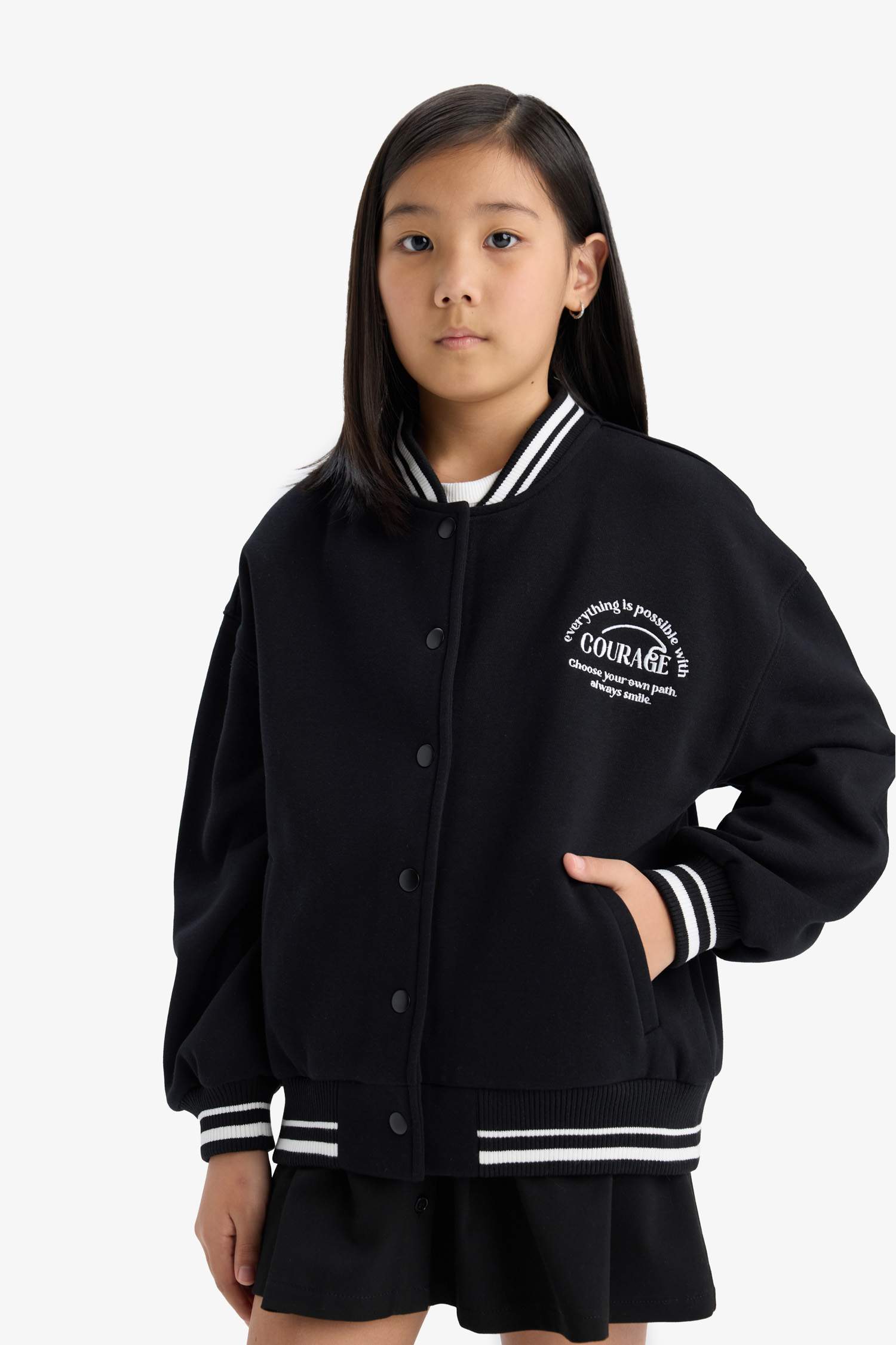Girl College Neck Thick Bomber Jacket