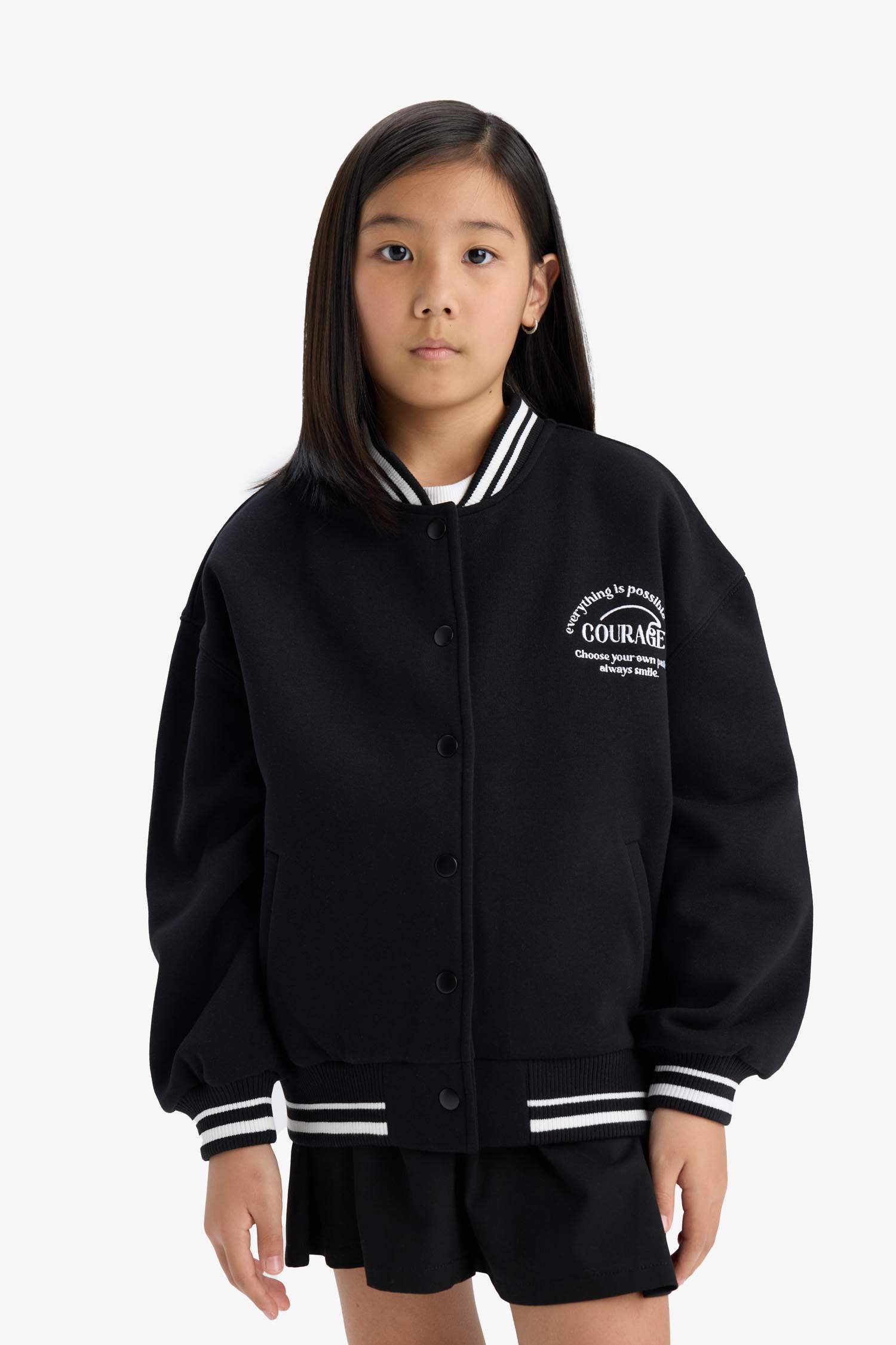 Girl College Neck Thick Bomber Jacket