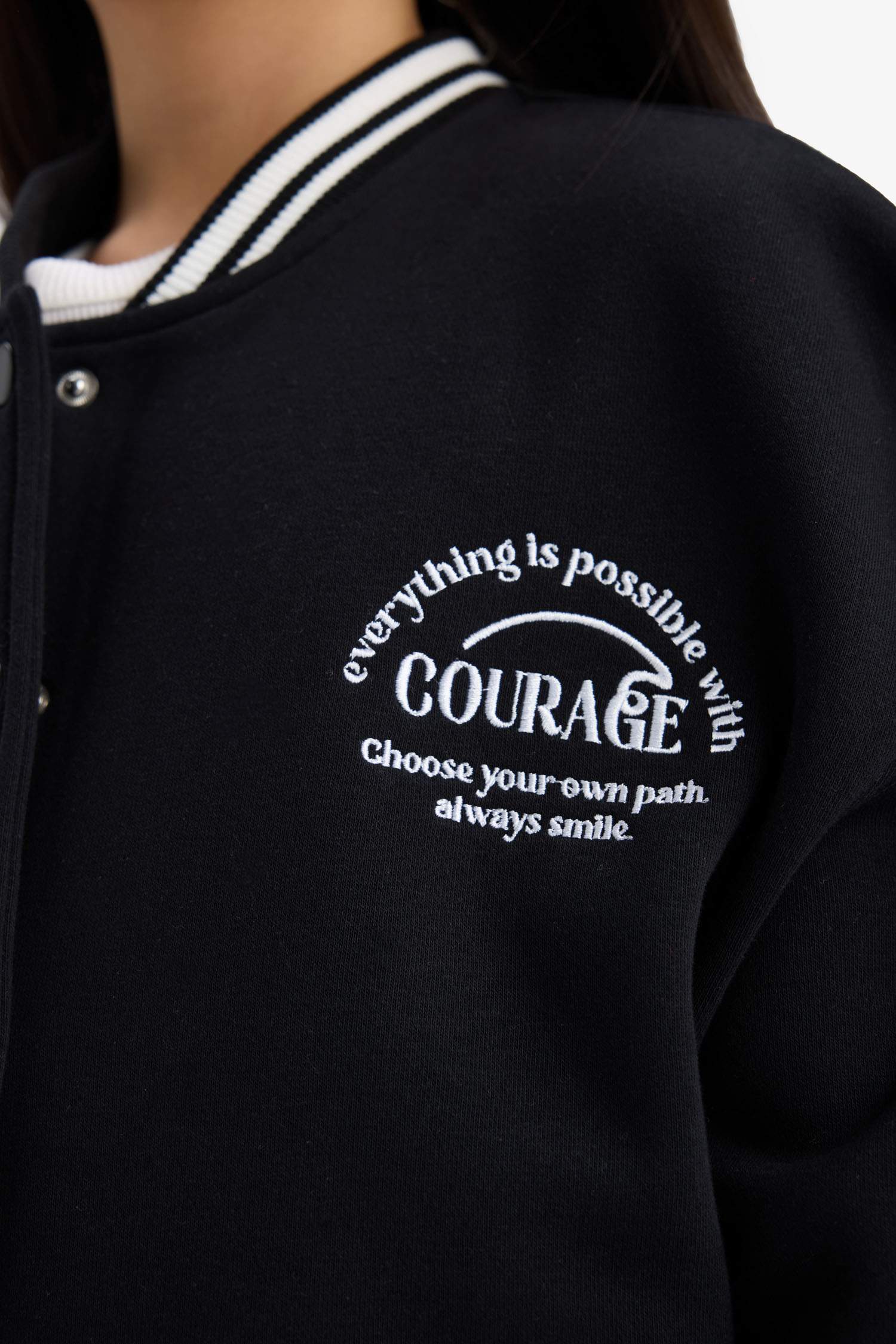 Girl College Neck Thick Bomber Jacket