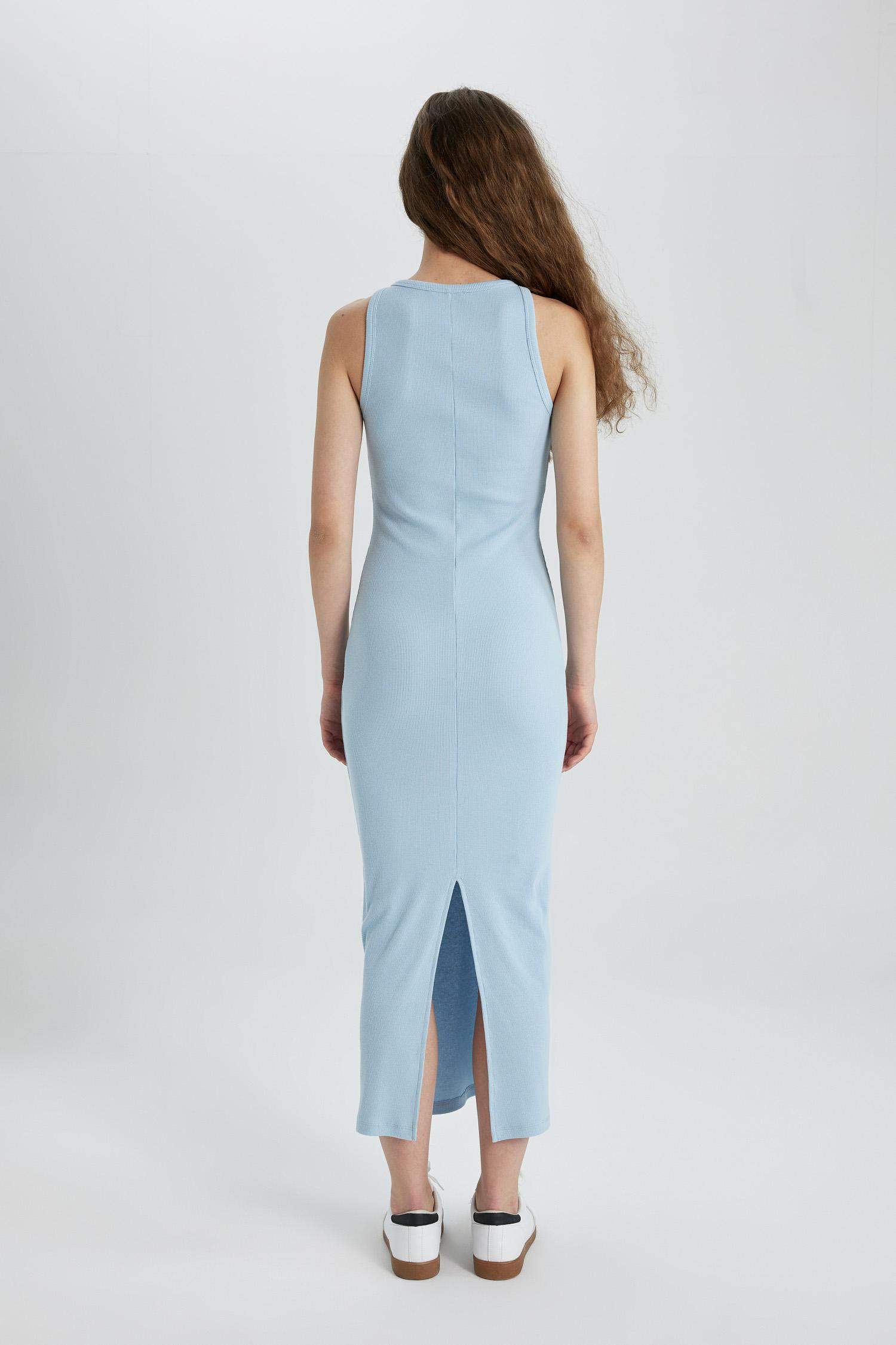 Bodycon Halter Yaka Fitilli Kaşkorse Maxi Kolsuz Elbise