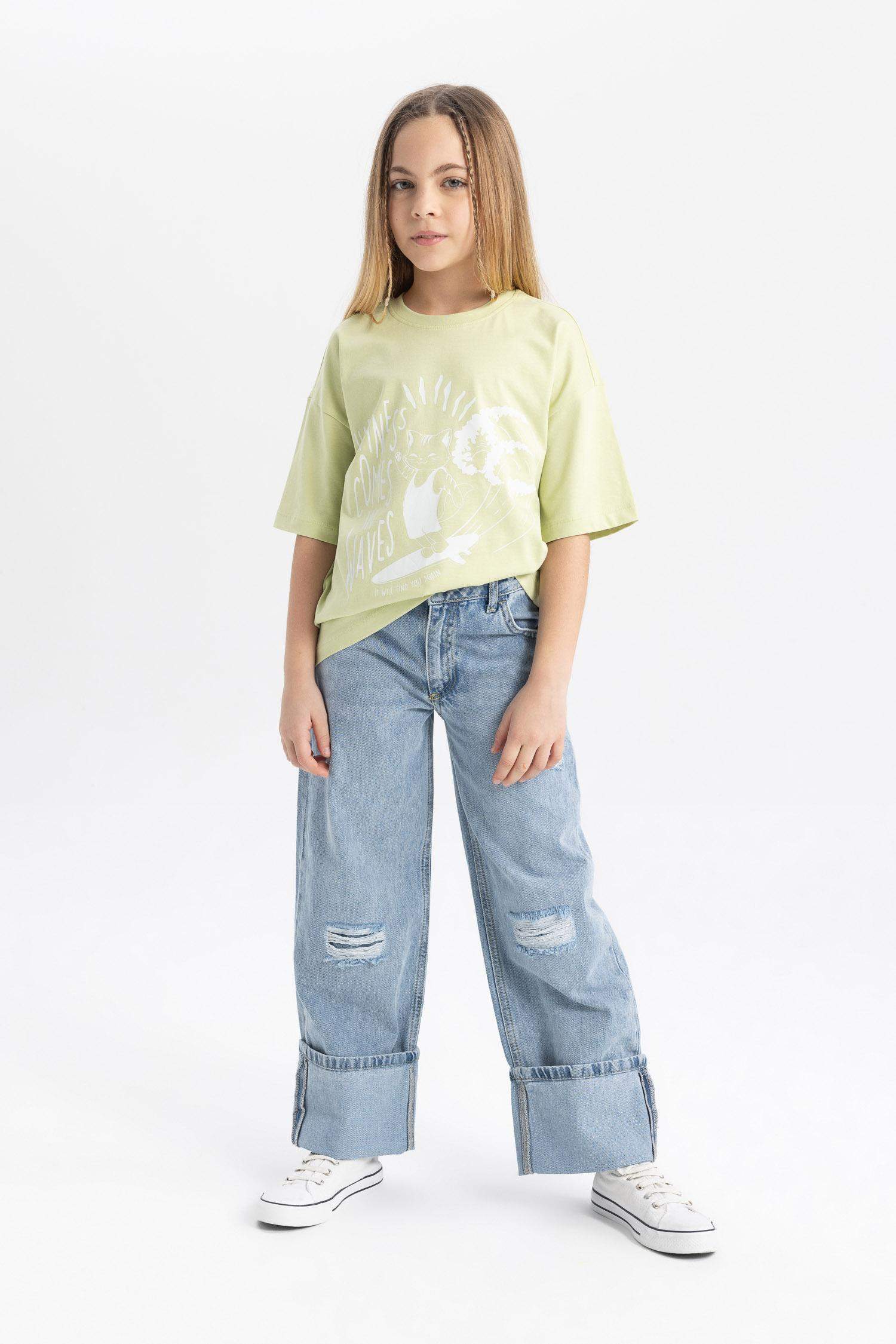 Girl Wide Leg Ripped Detailed Jeans