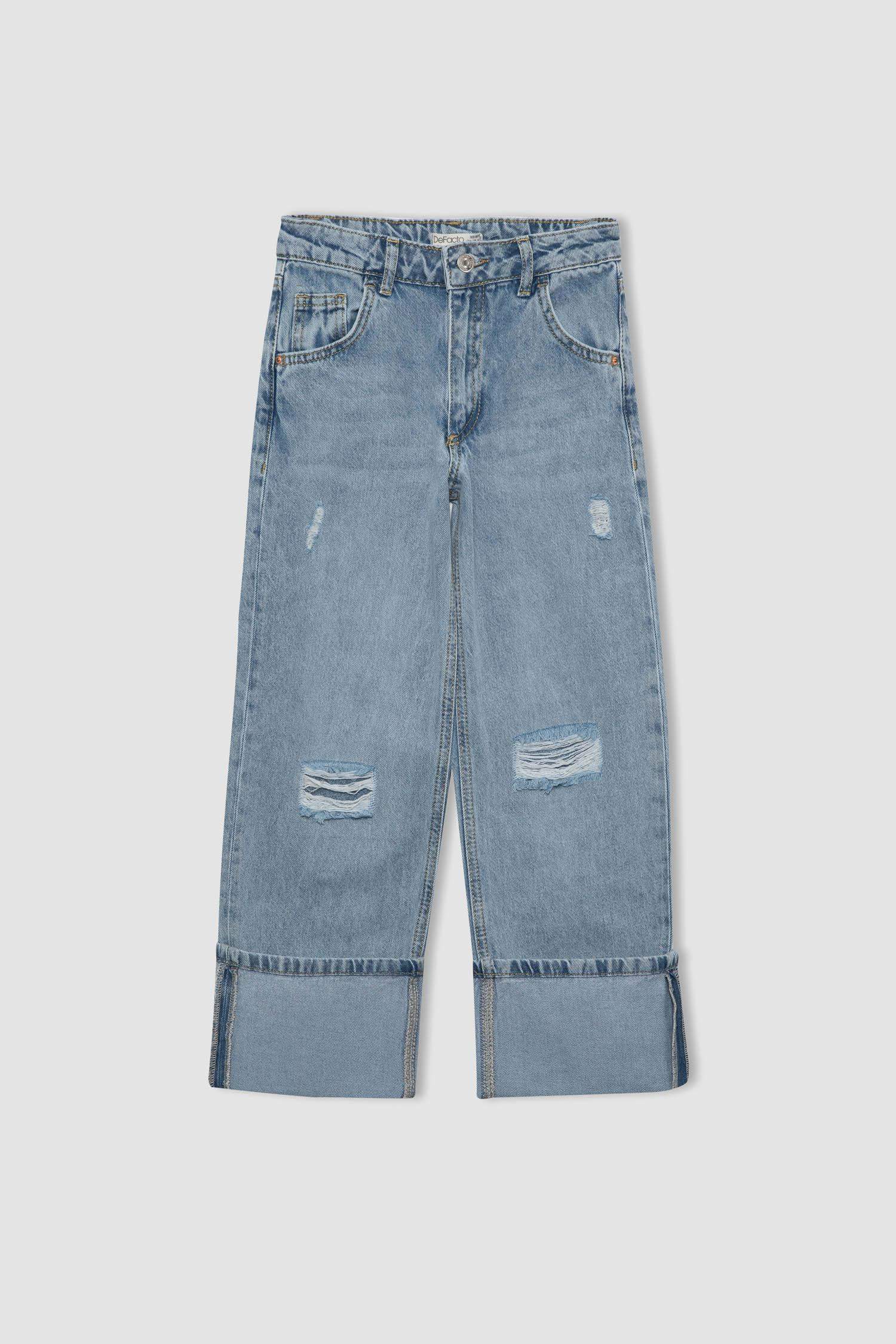 Girl Wide Leg Ripped Detailed Jeans