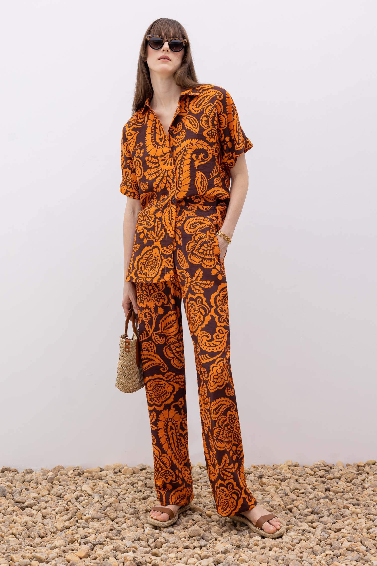 Straight Fit High Waist Flared Long Trousers